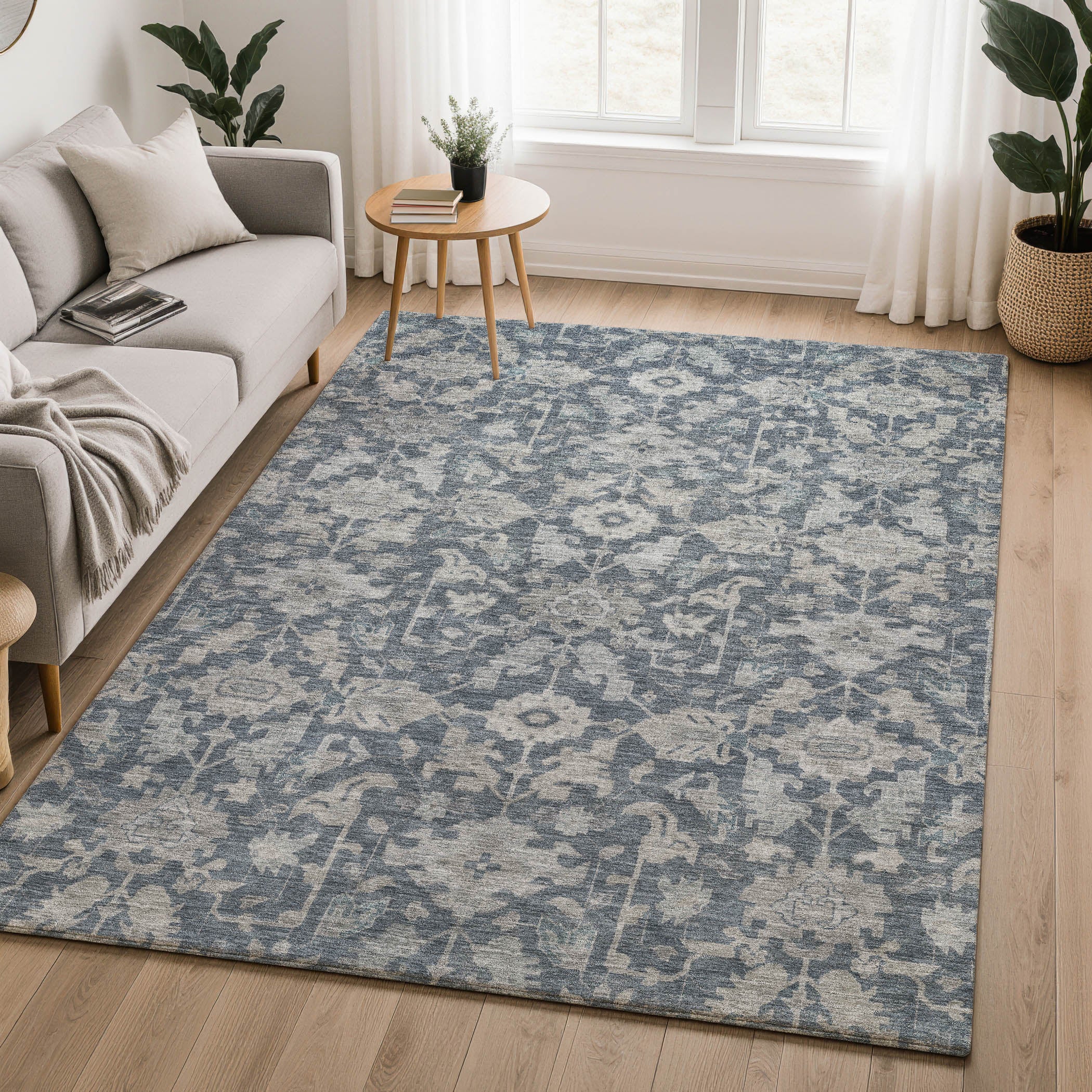 Sarajevo Machine Washable Traditional Denim Blue Rug 3' x 5' #shape_Rectangle