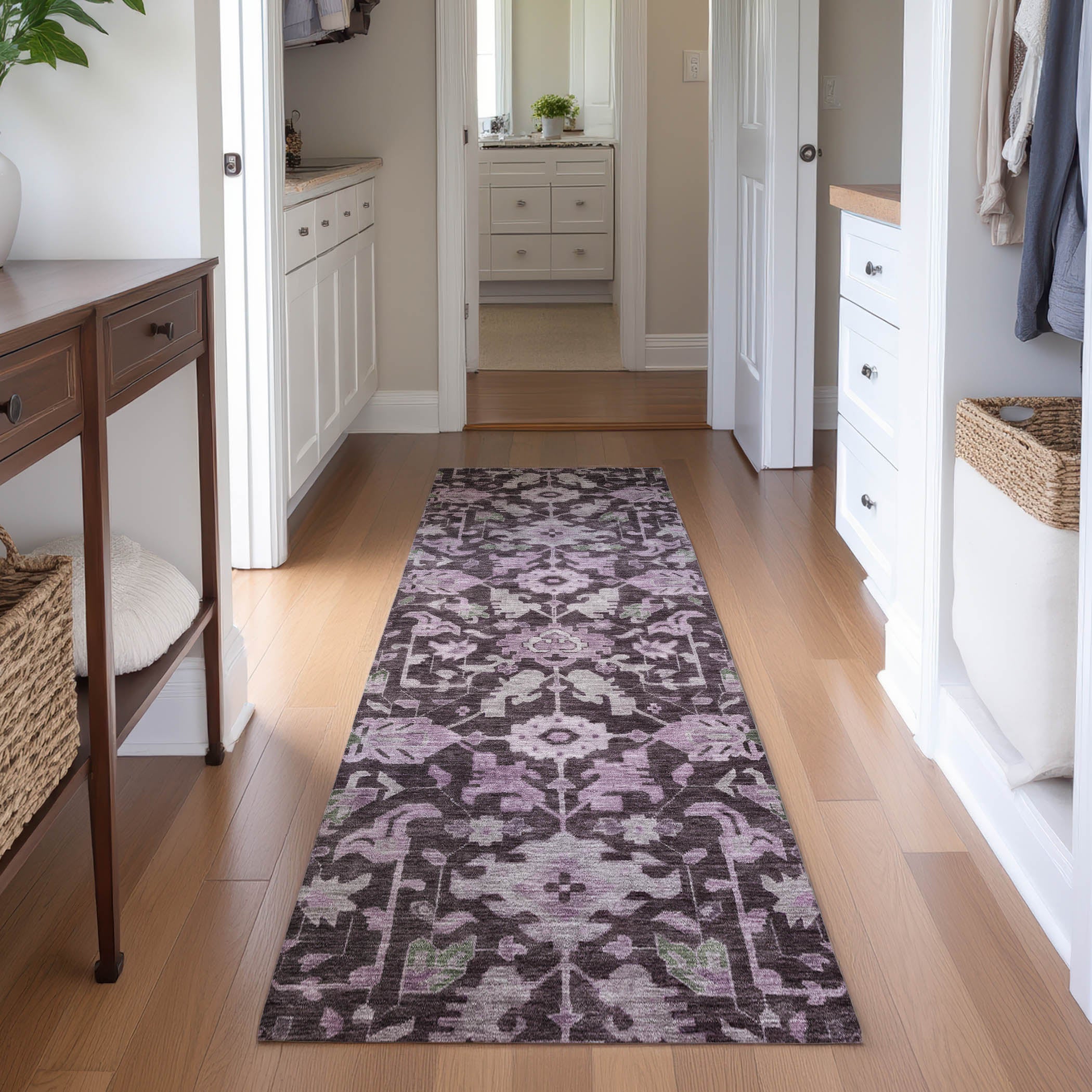 Sarajevo Machine Washable Traditional Eggplant Purple Rug 2'3" x 7'6" #shape_Runner