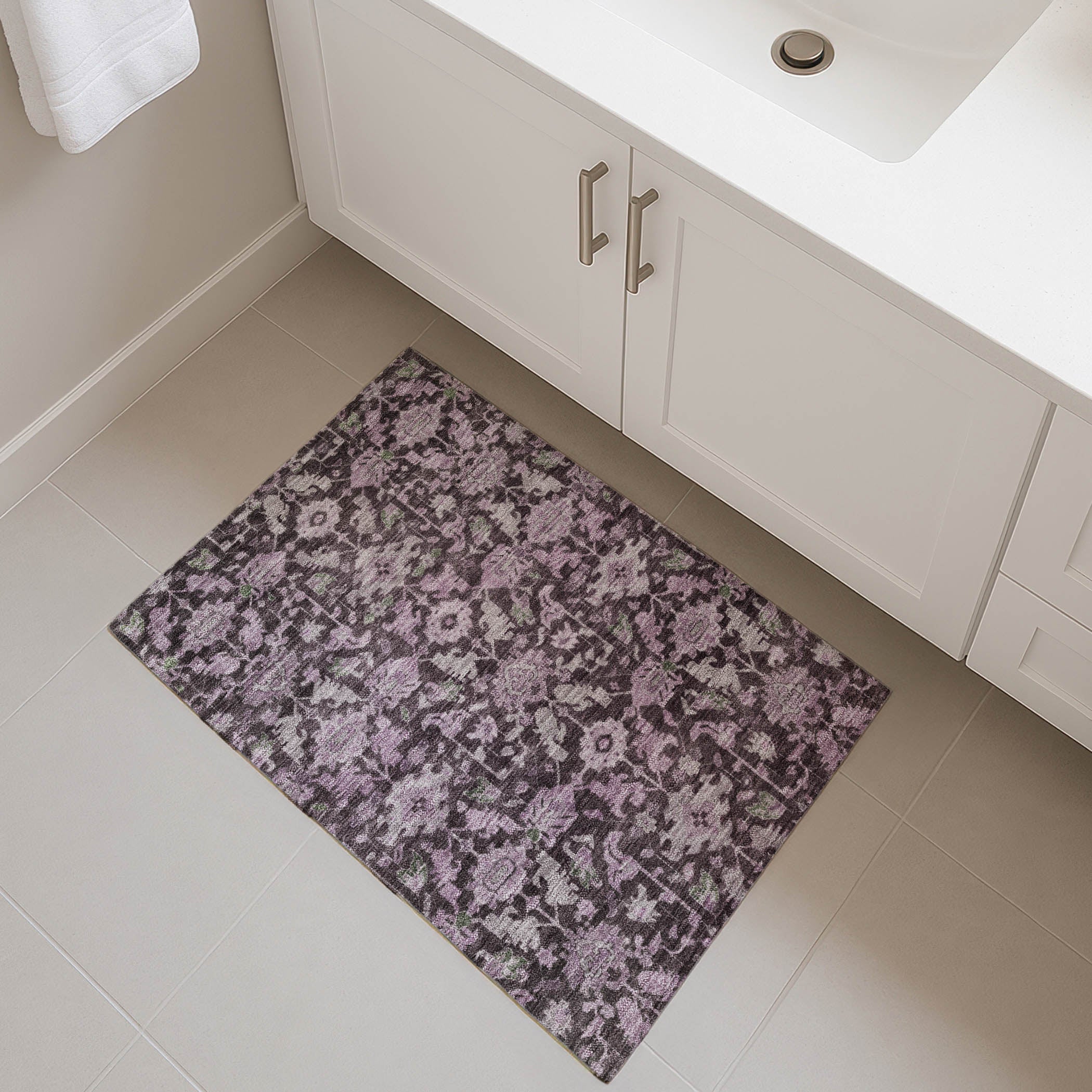 Sarajevo Machine Washable Traditional Eggplant Purple Rug 1'8" x 2'6" #shape_Rectangle