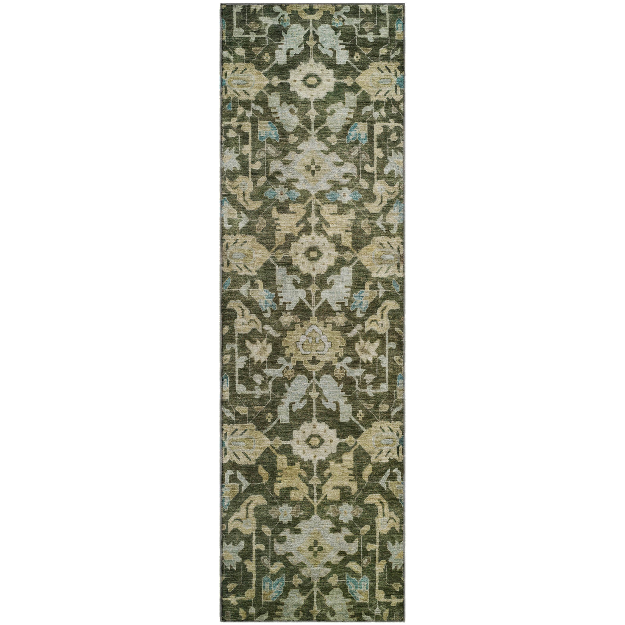 Sarajevo Machine Washable Traditional Olive Green Rug 2'3" x 7'6" #shape_Runner