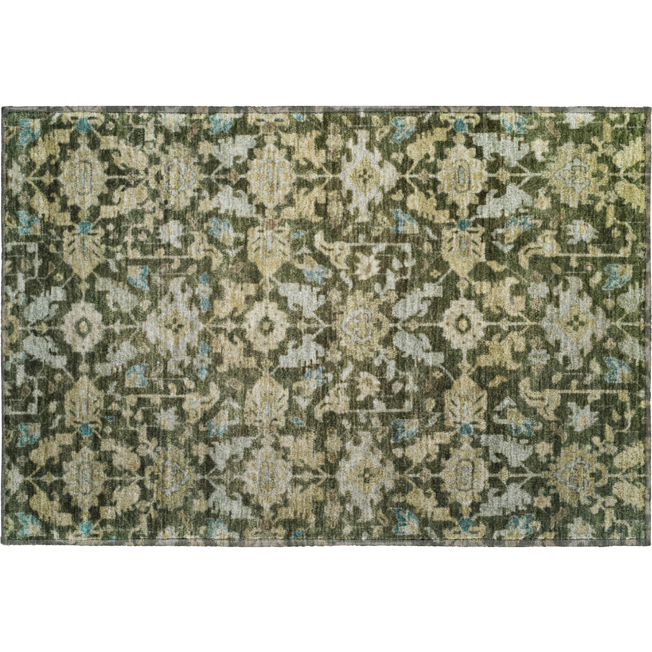 Sarajevo Machine Washable Traditional Olive Green Rug 1'8" x 2'6" #shape_Rectangle