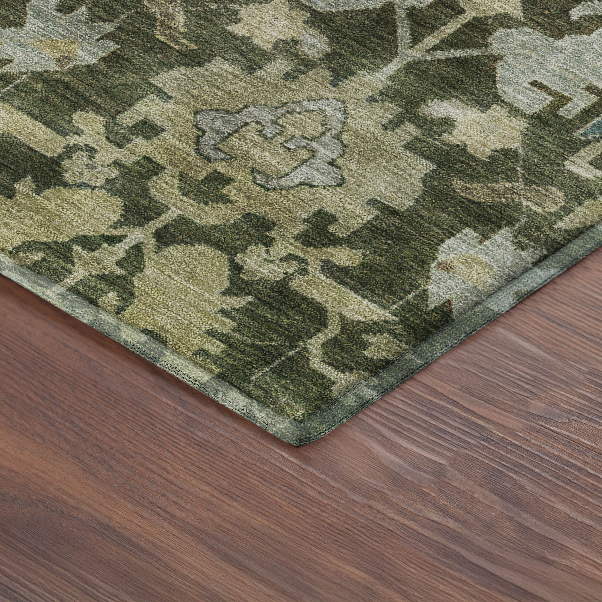 Sarajevo Machine Washable Traditional Olive Green Rug 1'8" x 2'6" #shape_Rectangle