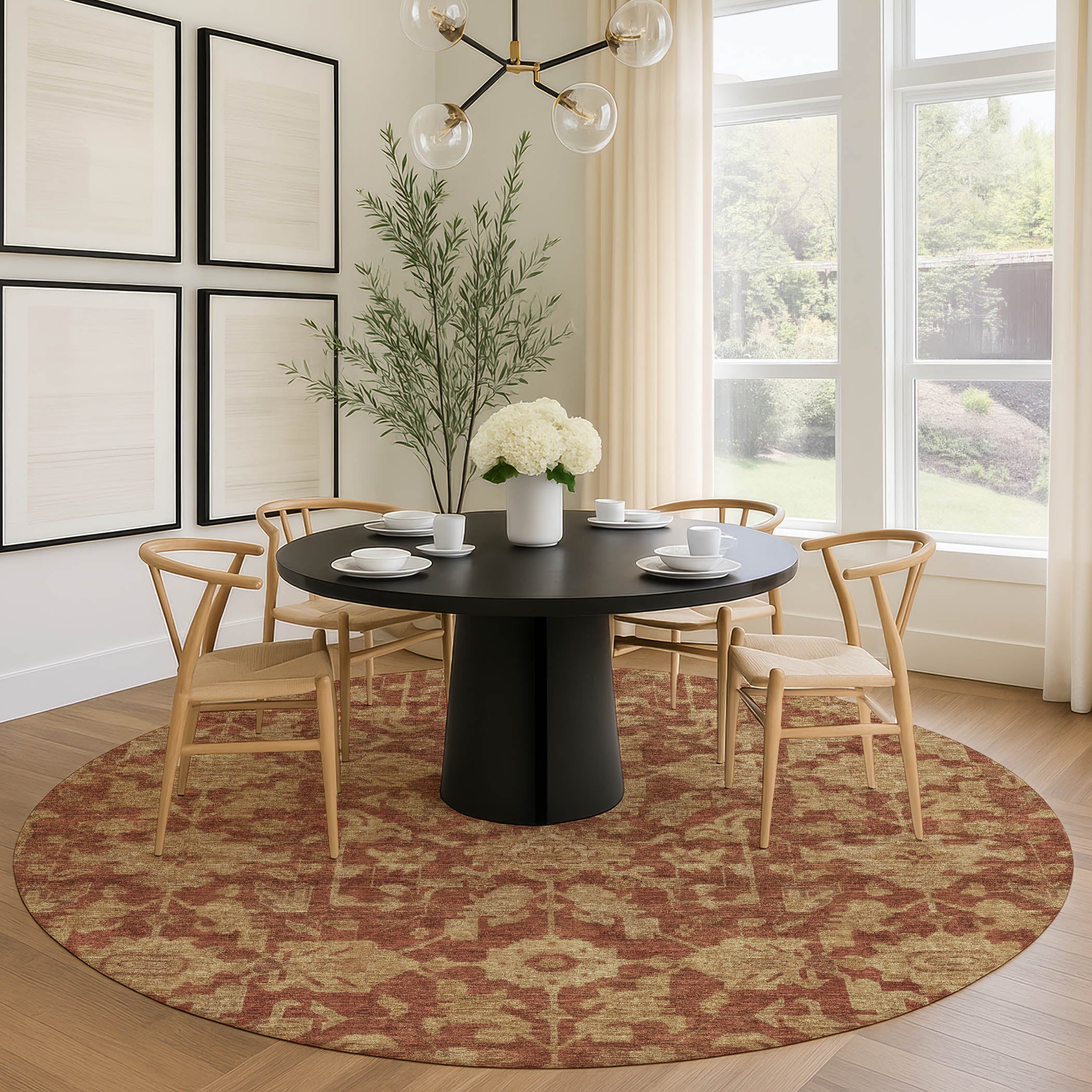 Sarajevo Machine Washable Traditional Paprika Orange Rug 8' x 8' #shape_Round