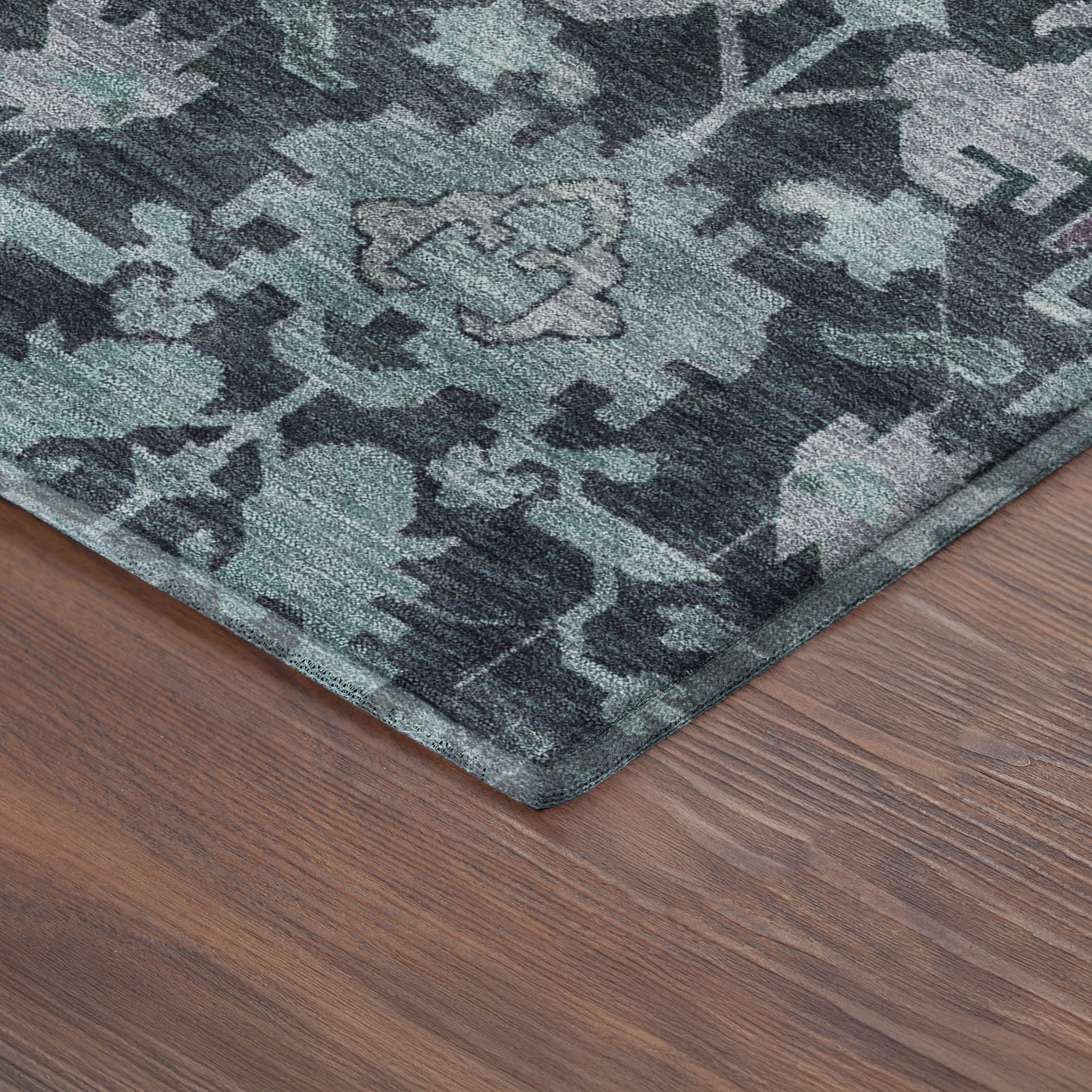 Sarajevo Machine Washable Traditional Teal Rug 1'8" x 2'6" #shape_Rectangle