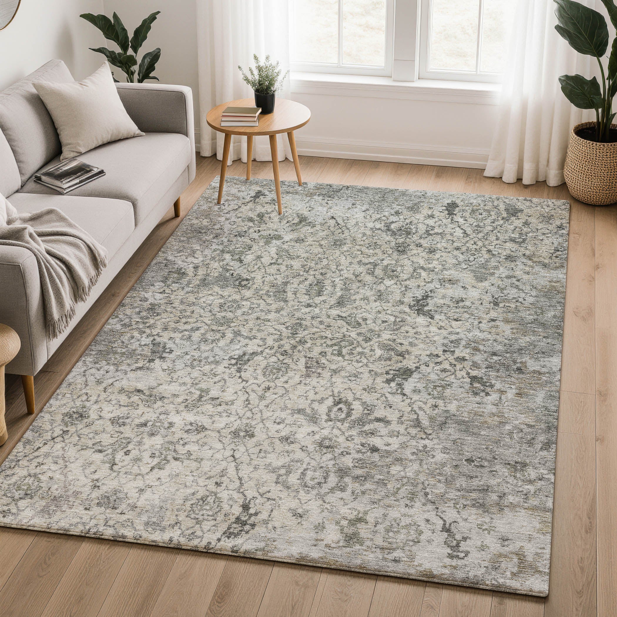 Mdina Machine Washable Traditional Beige Brown Rug 3' x 5' #shape_Rectangle