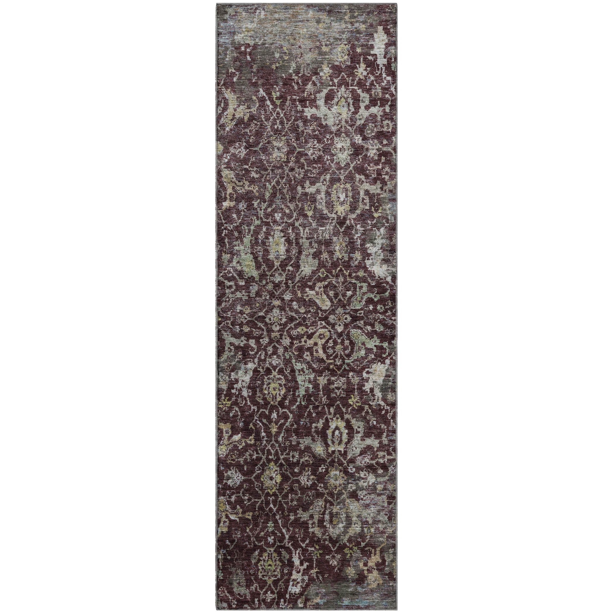 Mdina Machine Washable Transitional Burgundy Red Rug 2'3" x 7'6" #shape_Runner