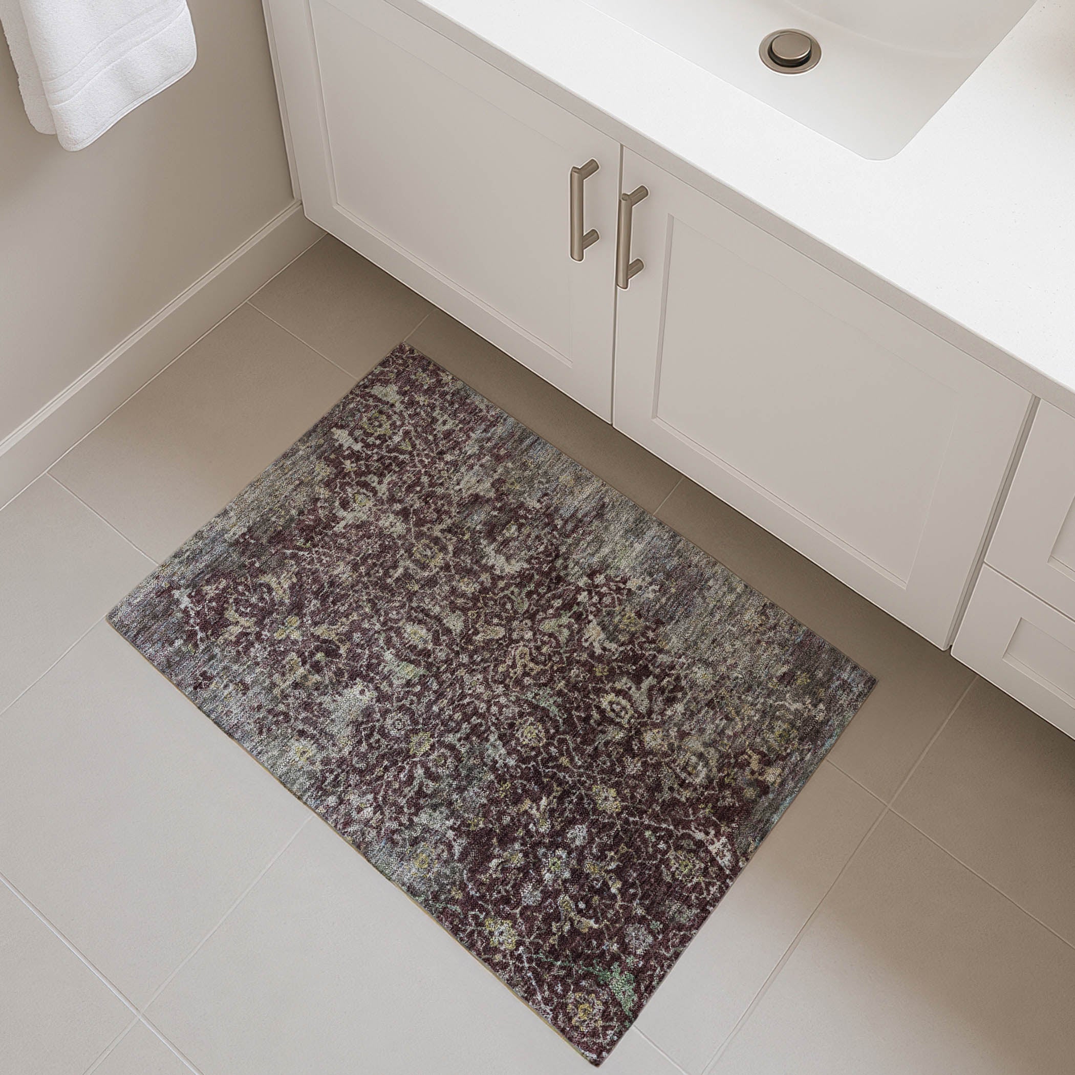 Mdina Machine Washable Transitional Burgundy Red Rug 1'8" x 2'6" #shape_Rectangle