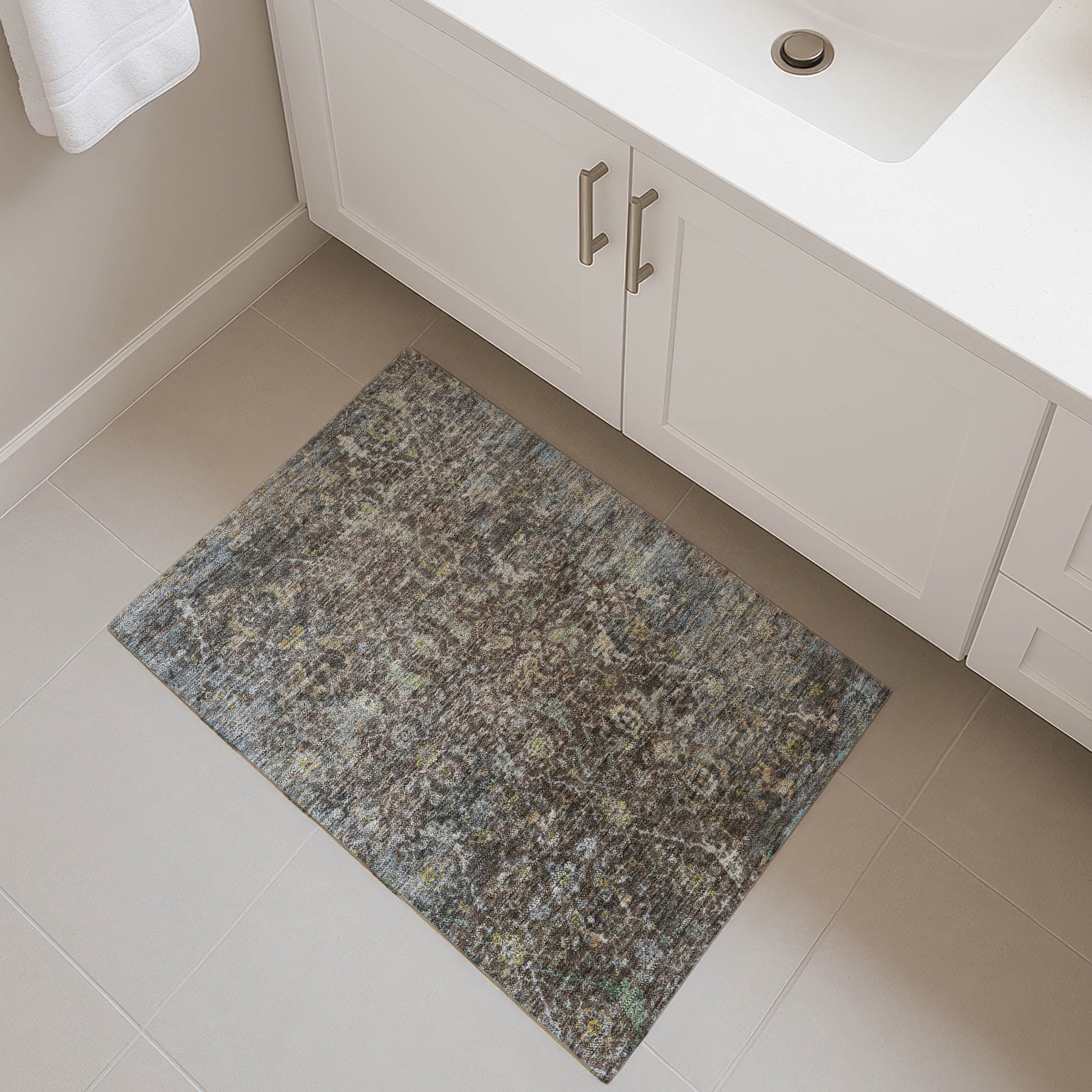 Mdina Machine Washable Transitional Chocolate Brown Rug 1'8" x 2'6" #shape_Rectangle