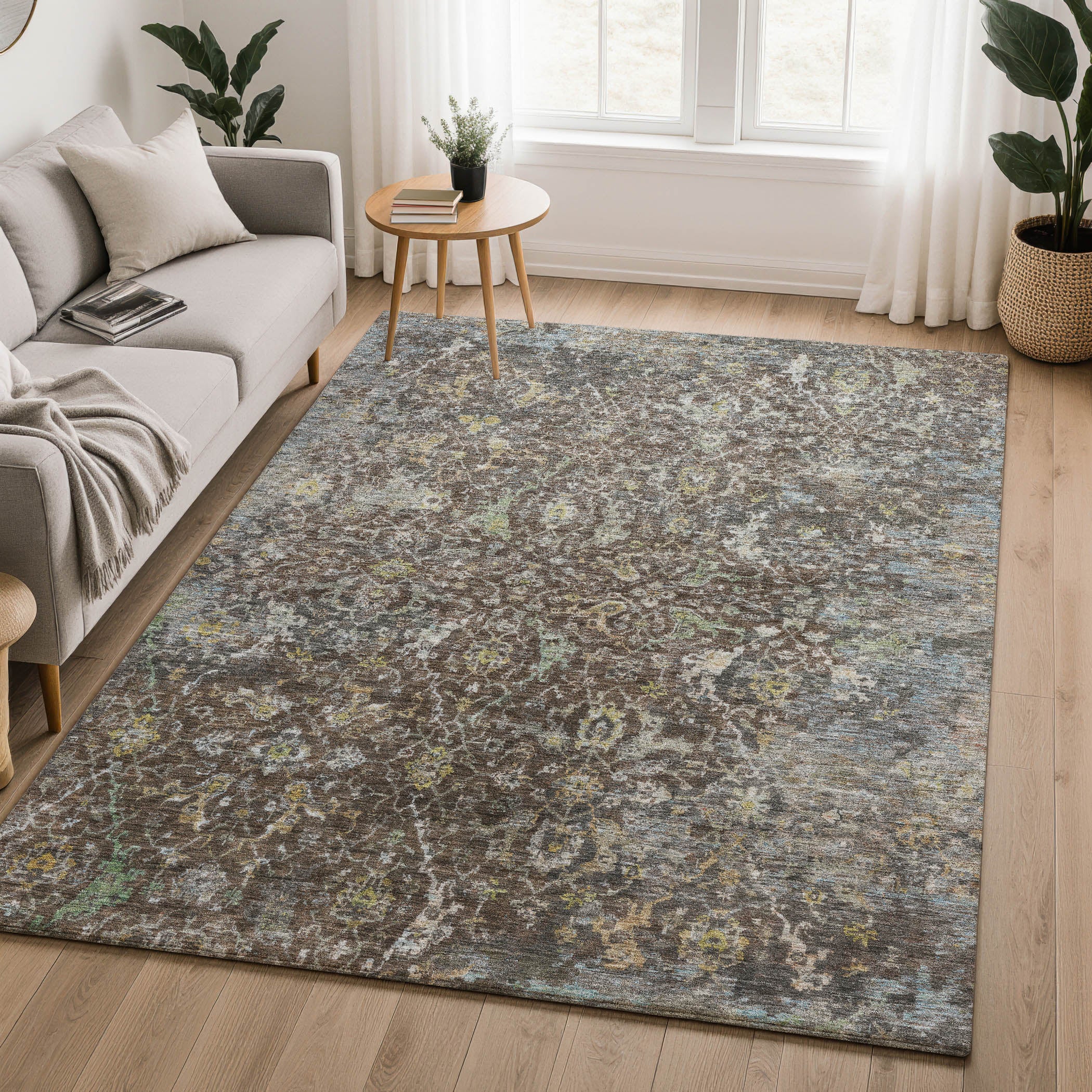 Mdina Machine Washable Transitional Chocolate Brown Rug 3' x 5' #shape_Rectangle