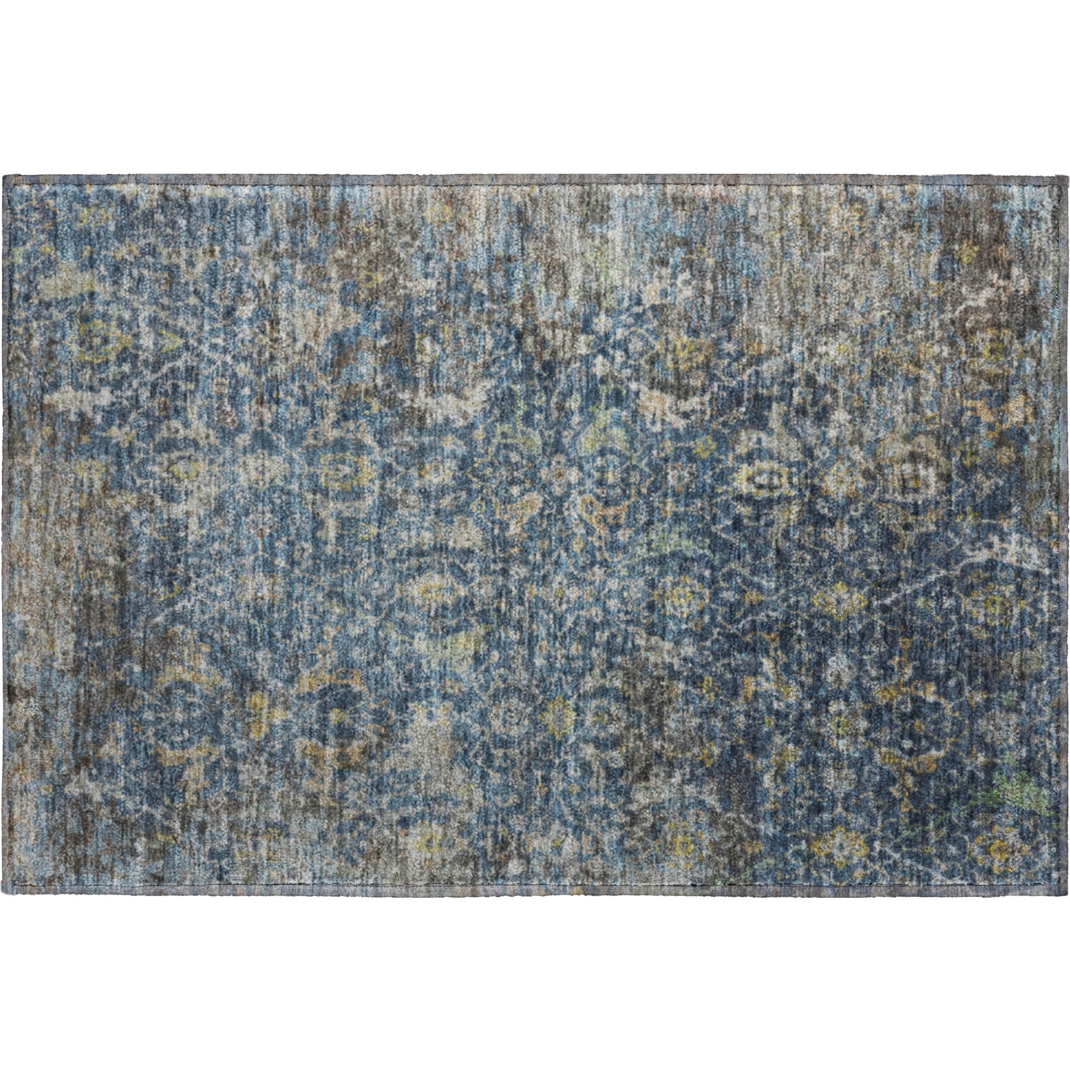 Mdina Machine Washable Transitional Navy Blue Rug 1'8" x 2'6" #shape_Rectangle