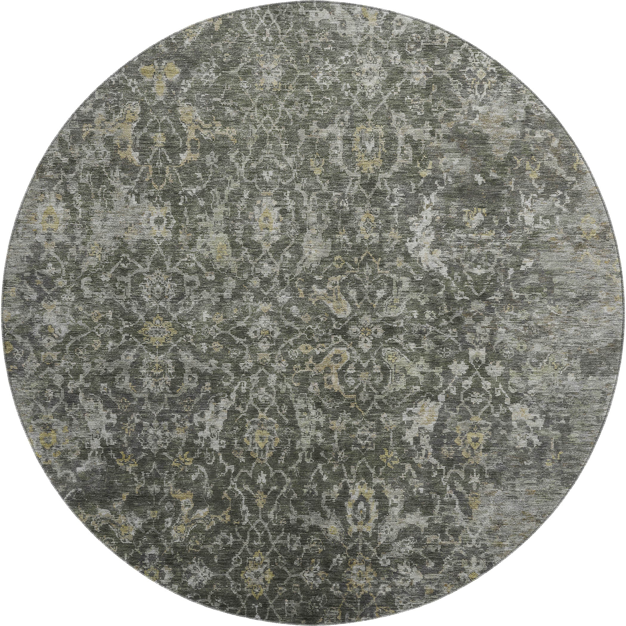 Mdina Machine Washable Transitional Pewter Gray Rug 8' x 8' #shape_Round