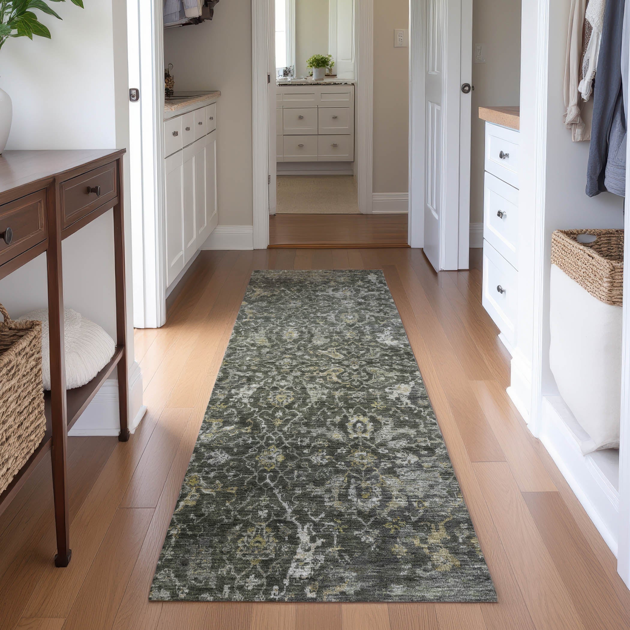 Mdina Machine Washable Transitional Pewter Gray Rug 2'3" x 7'6" #shape_Runner