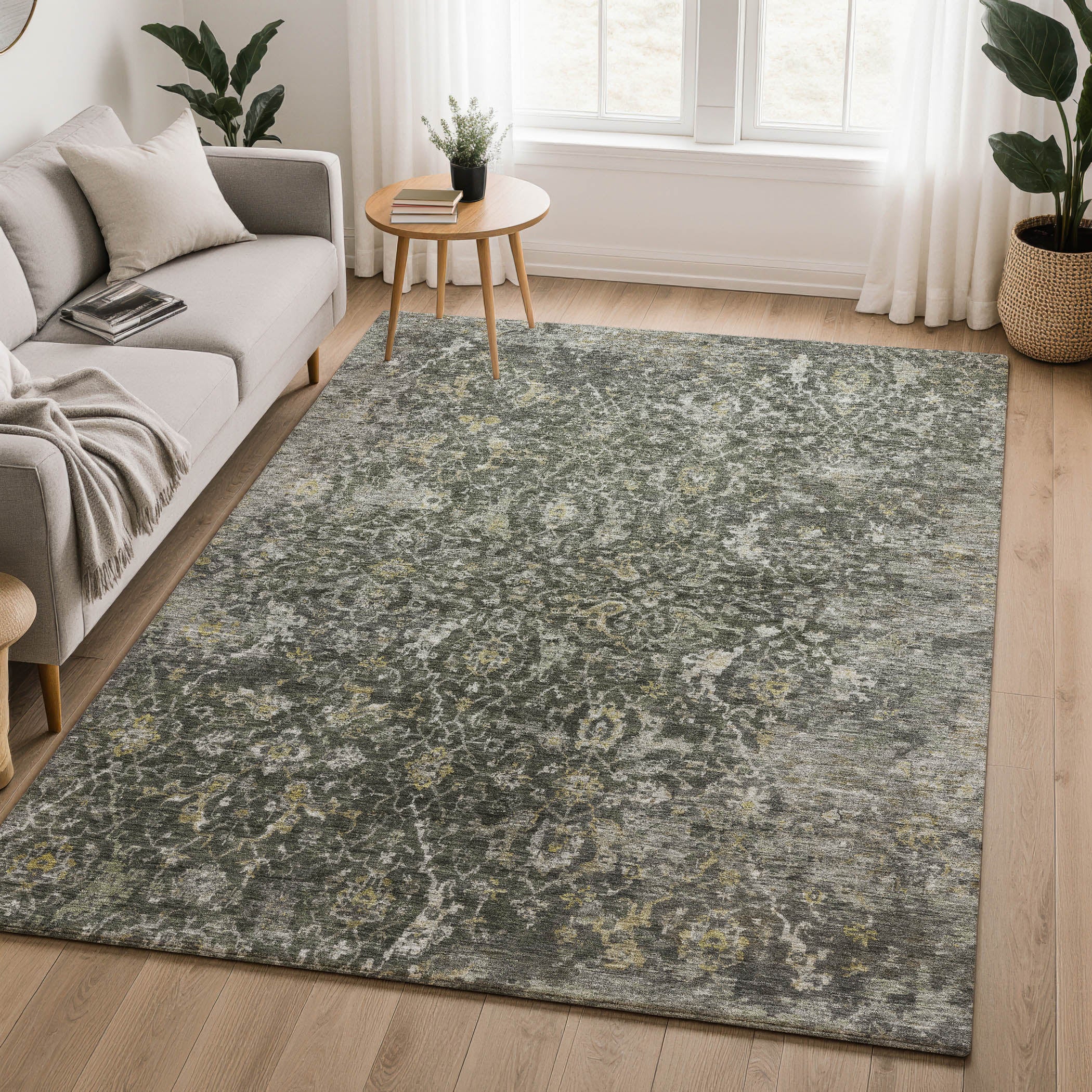 Mdina Machine Washable Transitional Pewter Gray Rug 3' x 5' #shape_Rectangle