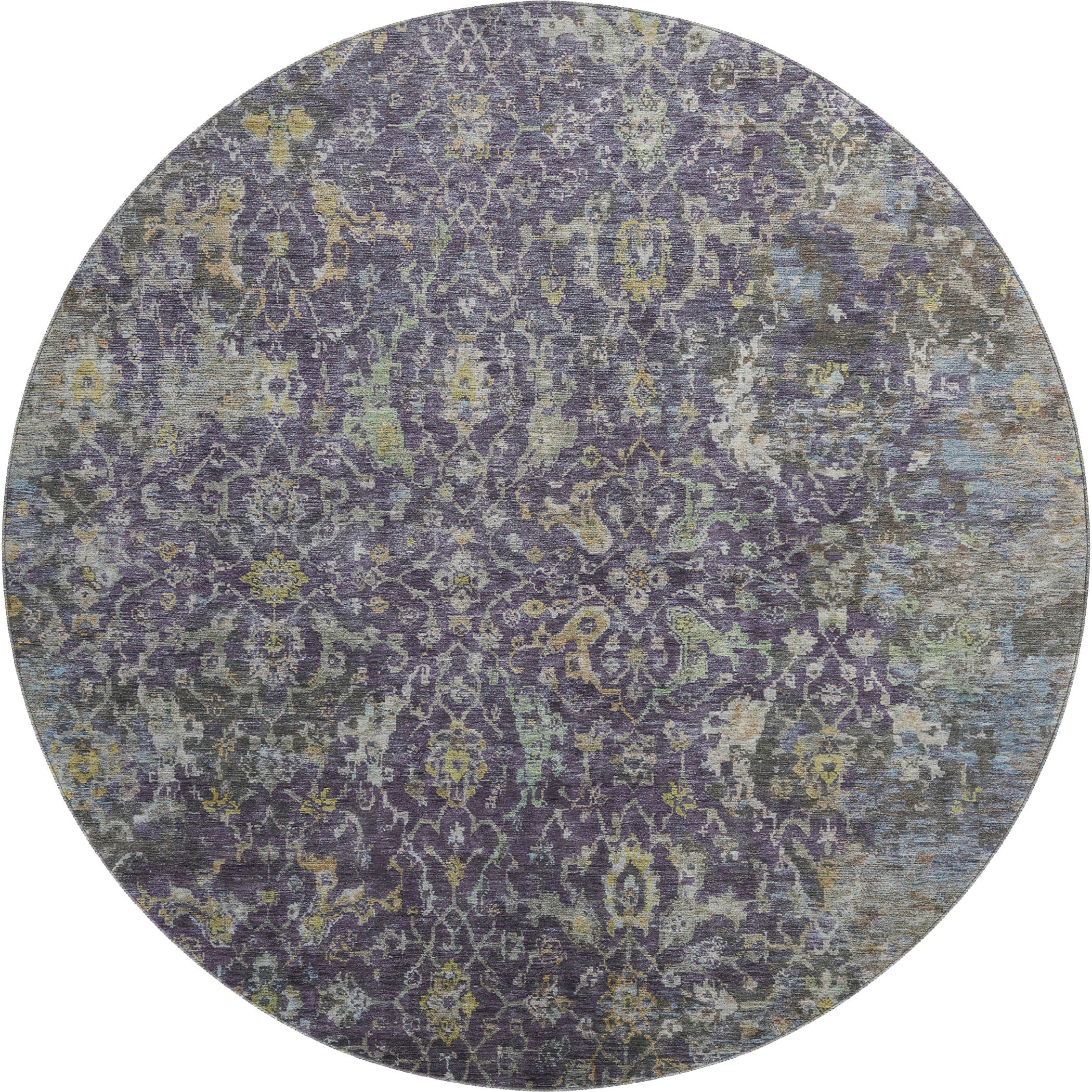 Mdina Machine Washable Transitional Plum Purple Rug 8' x 8' #shape_Round