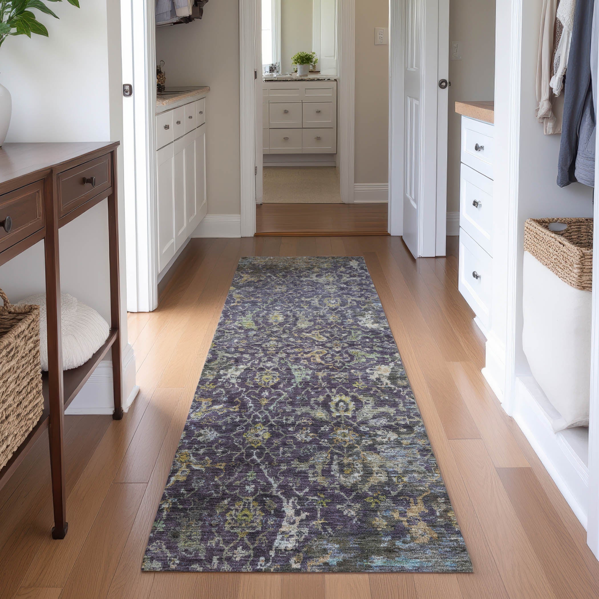 Mdina Machine Washable Transitional Plum Purple Rug 2'3" x 7'6" #shape_Runner