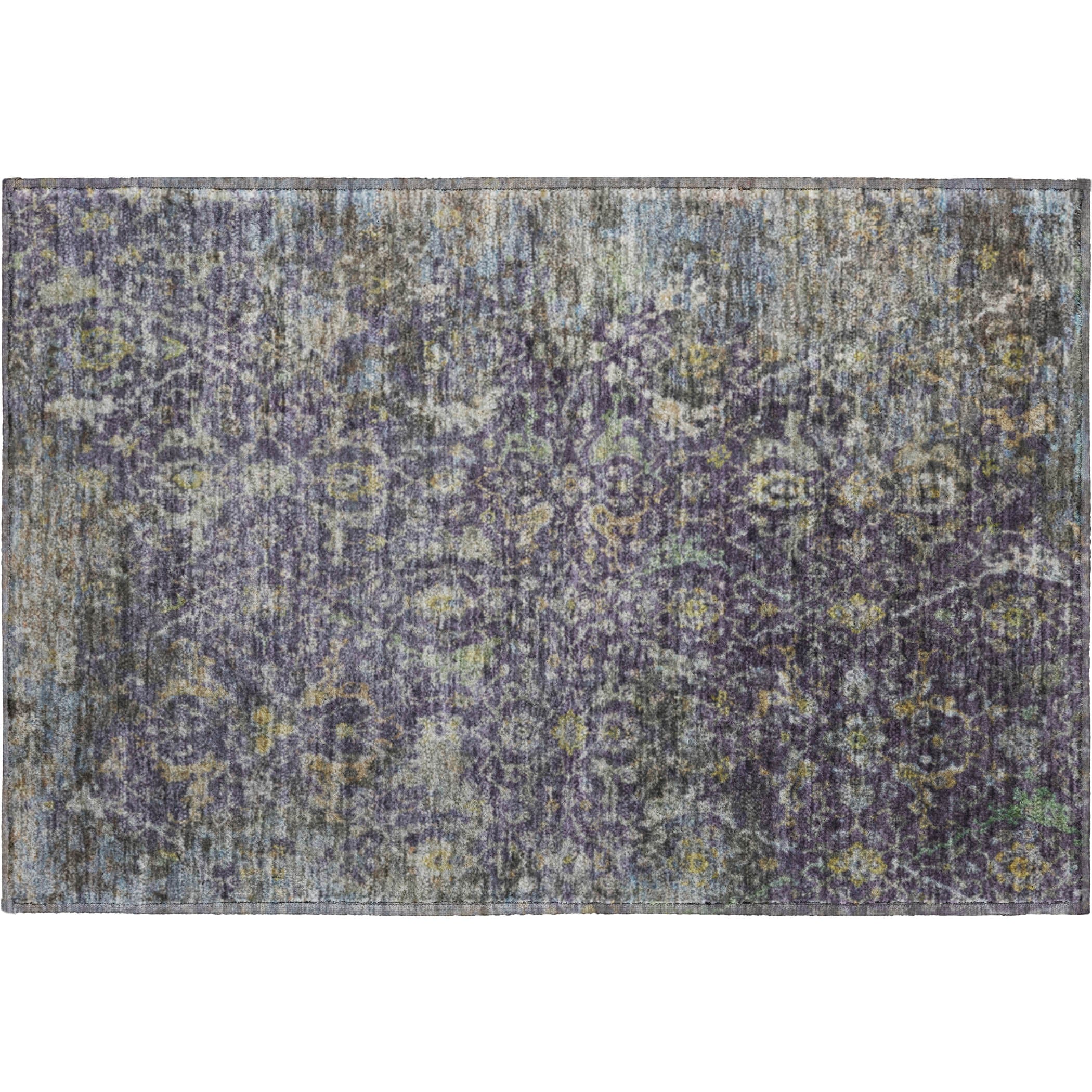 Mdina Machine Washable Transitional Plum Purple Rug 1'8" x 2'6" #shape_Rectangle