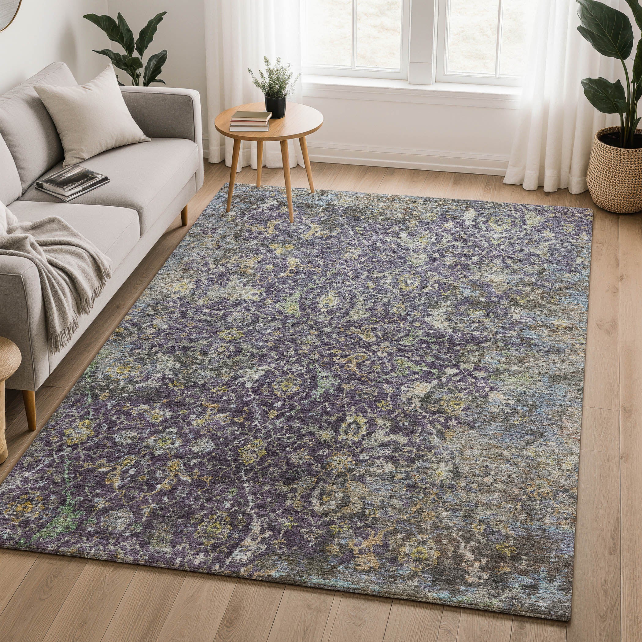 Mdina Machine Washable Transitional Plum Purple Rug 3' x 5' #shape_Rectangle