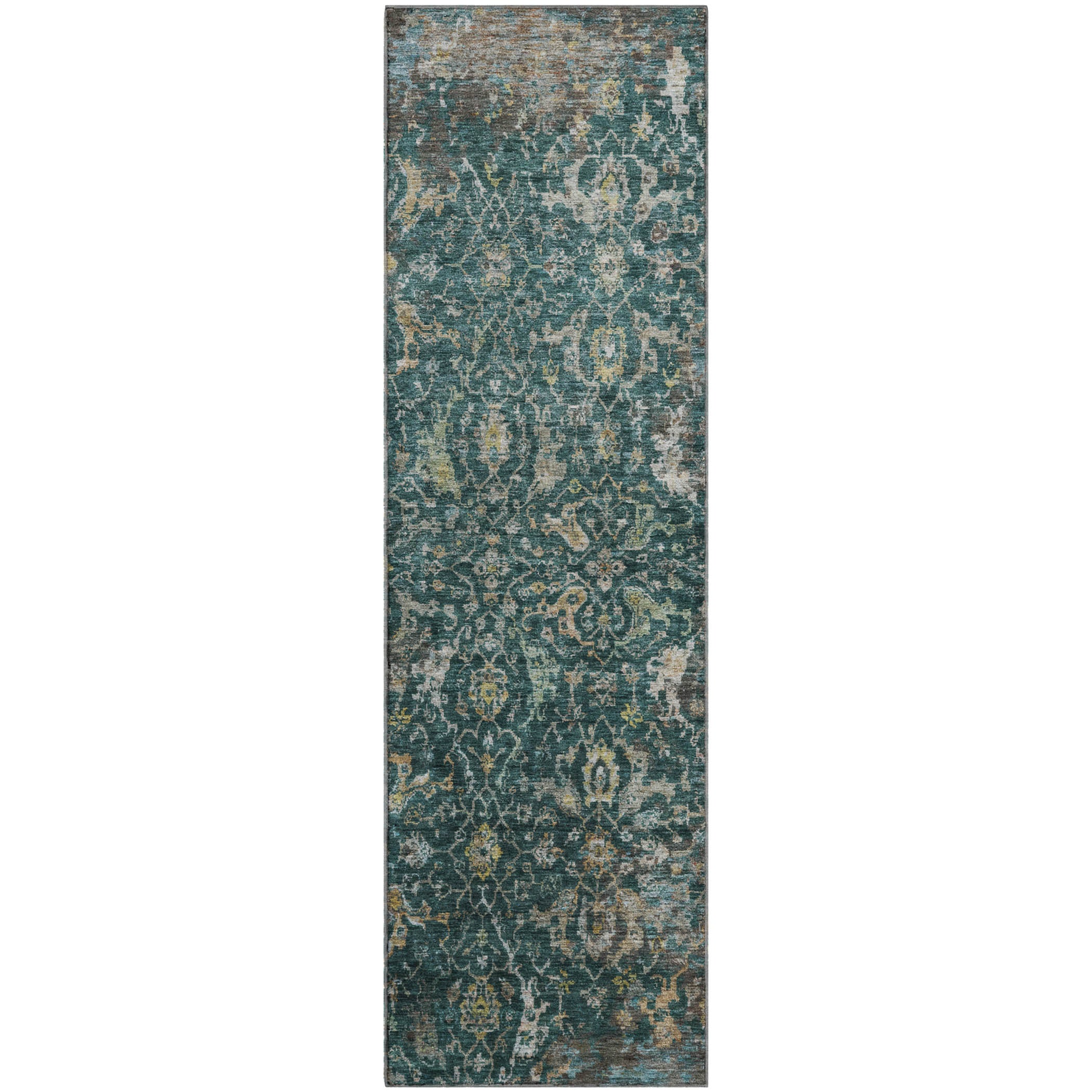 Mdina Machine Washable Transitional Teal Rug 2'3" x 7'6" #shape_Runner