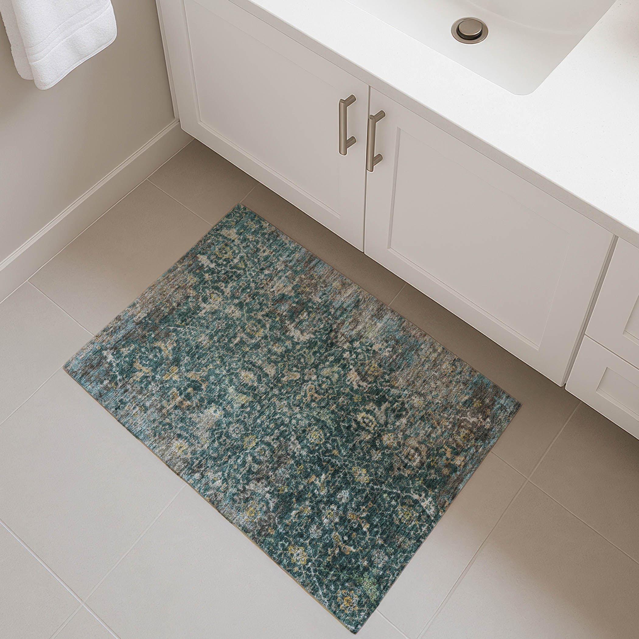Mdina Machine Washable Transitional Teal Rug 1'8" x 2'6" #shape_Rectangle