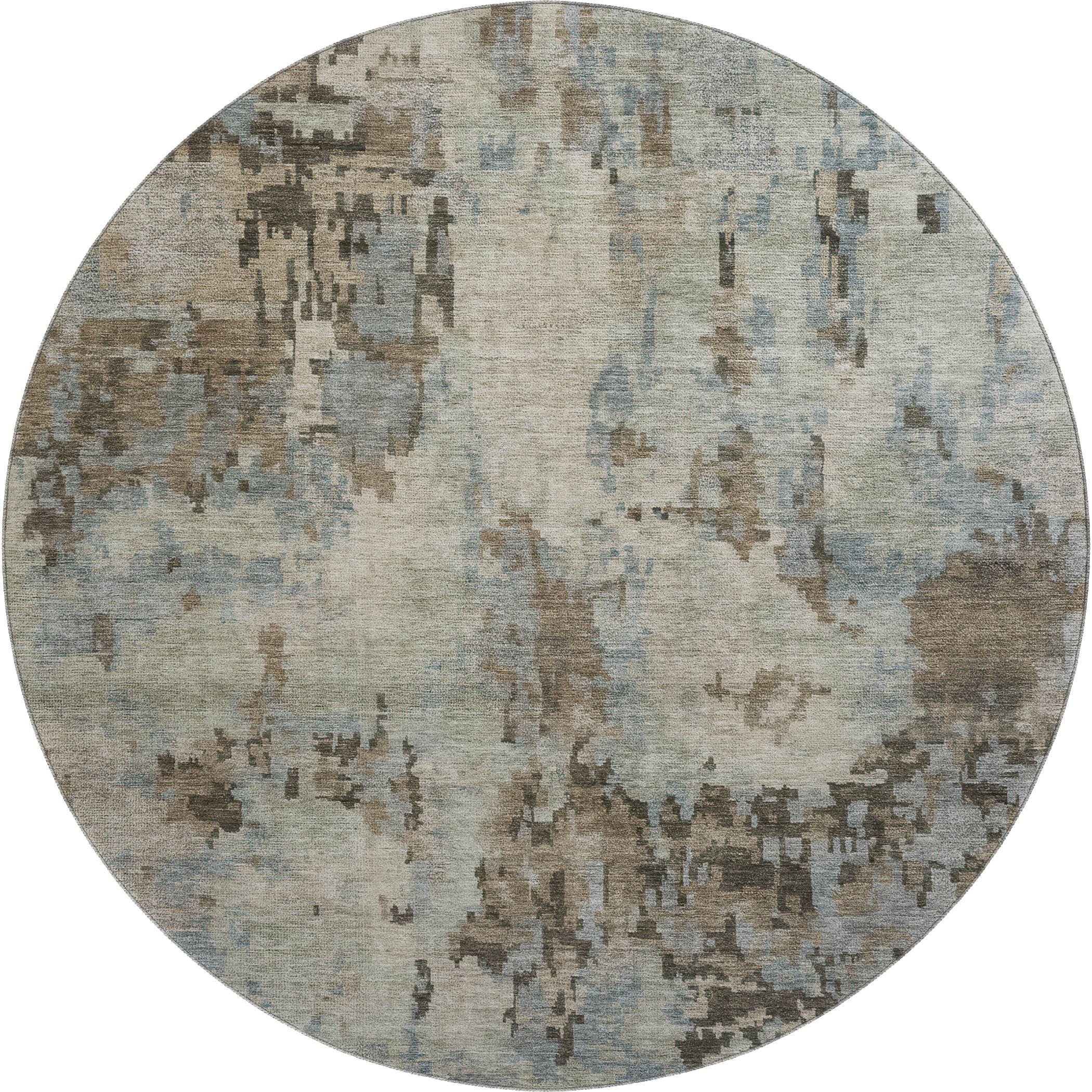 Cairo Machine Washable Transitional Beige Brown Rug 8' x 8' #shape_Round