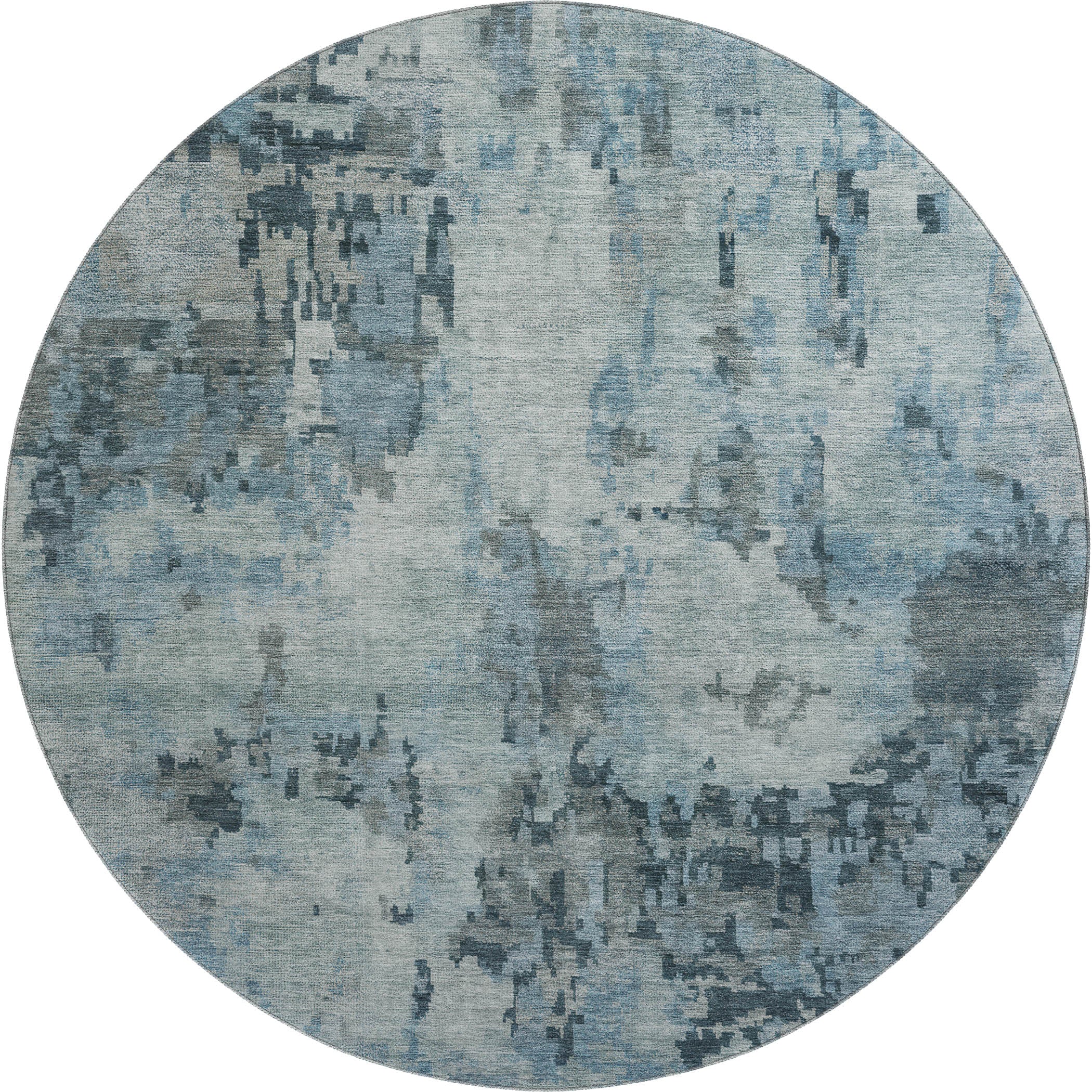 Cairo Machine Washable Transitional Blue Rug 8' x 8' #shape_Round