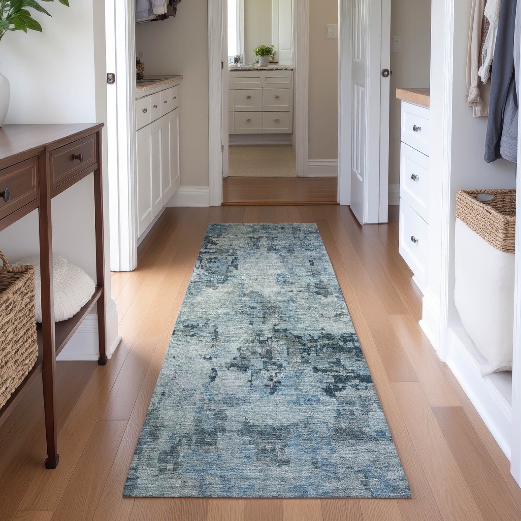 Cairo Machine Washable Transitional Blue Rug 2'3" x 7'6" #shape_Runner