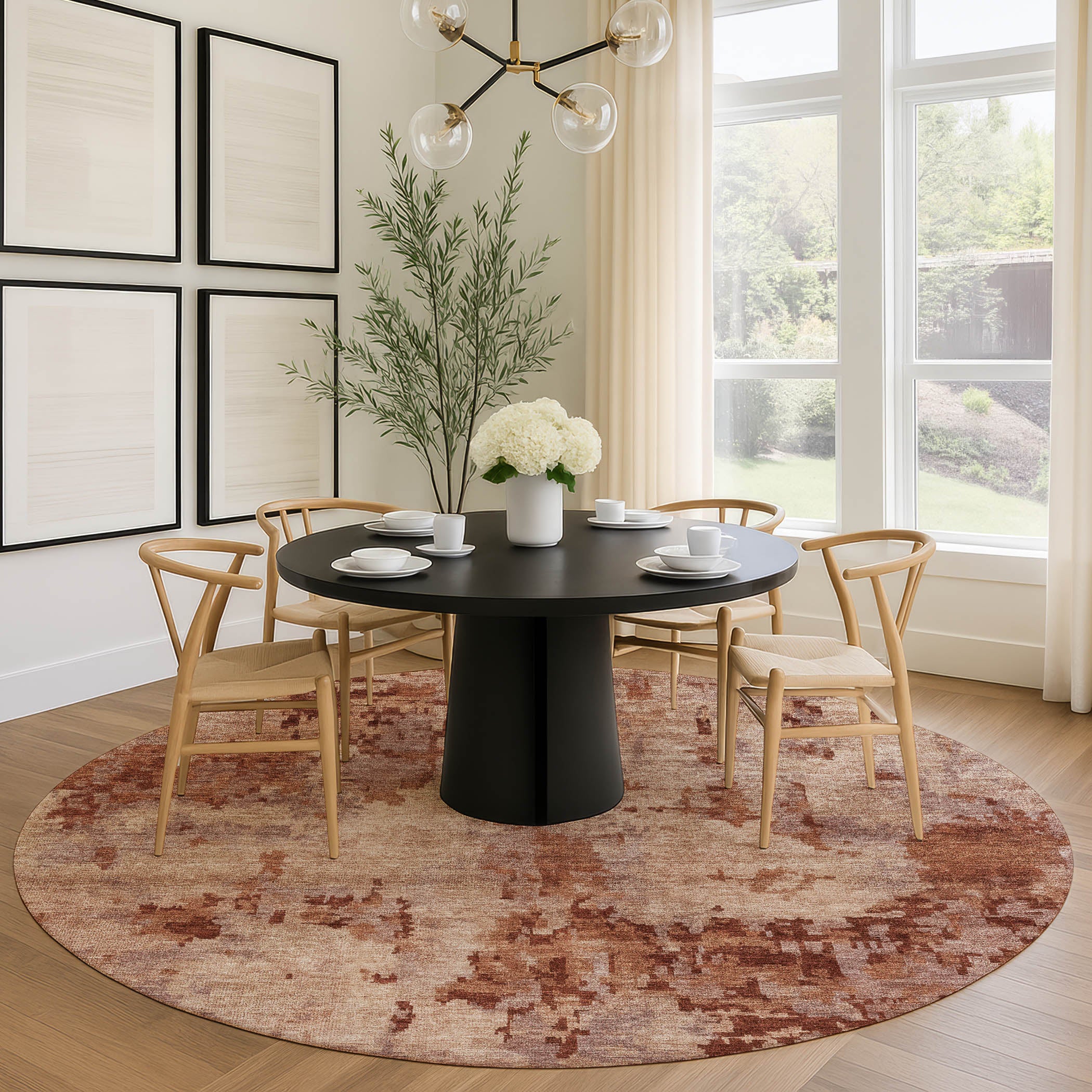 Cairo Machine Washable Transitional Copper Orange Rug 8' x 8' #shape_Round