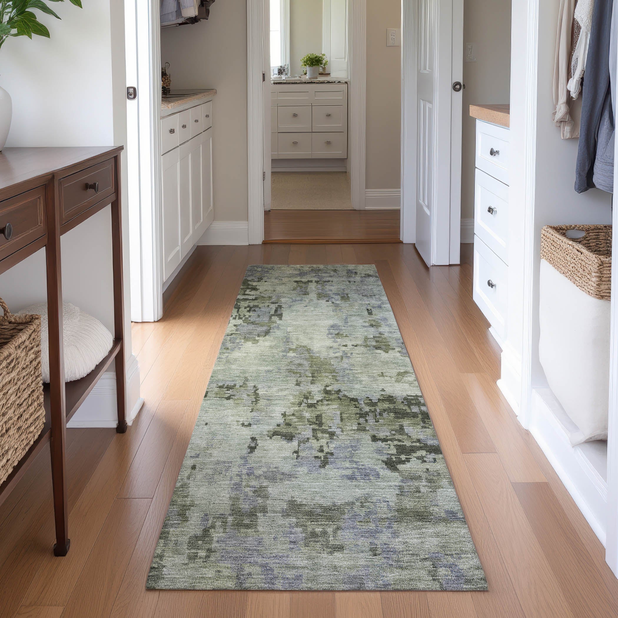 Cairo Machine Washable Transitional Green Rug 2'3" x 7'6" #shape_Runner
