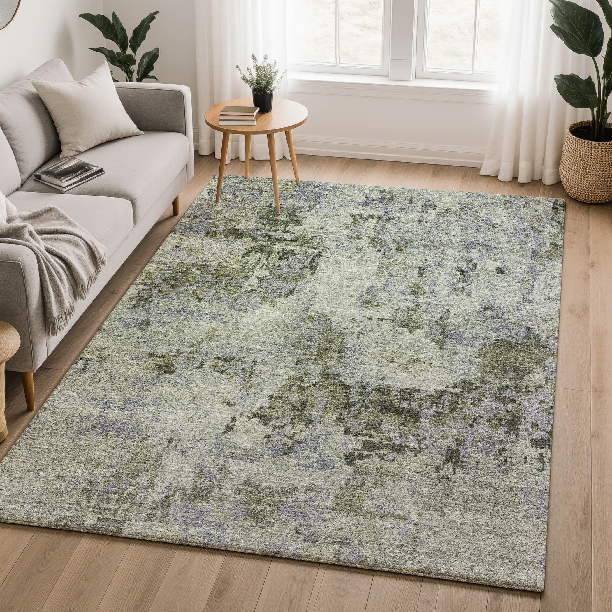 Cairo Machine Washable Transitional Green Rug 3' x 5' #shape_Rectangle