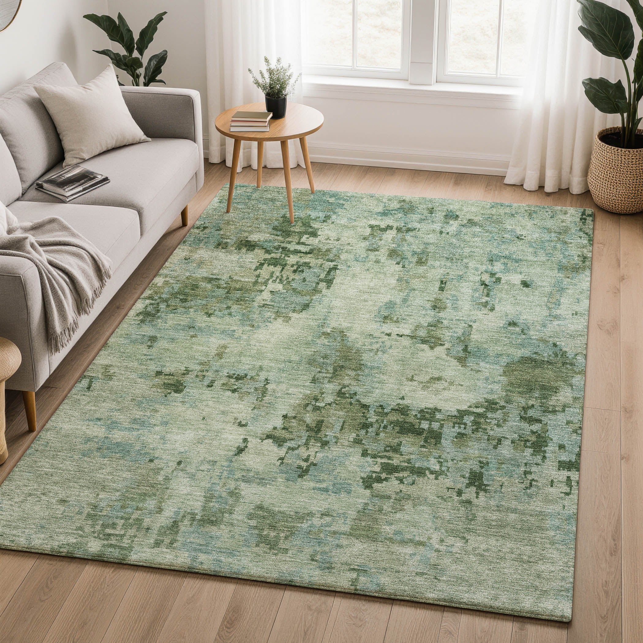 Cairo Machine Washable Transitional Sage Green Rug 3' x 5' #shape_Rectangle