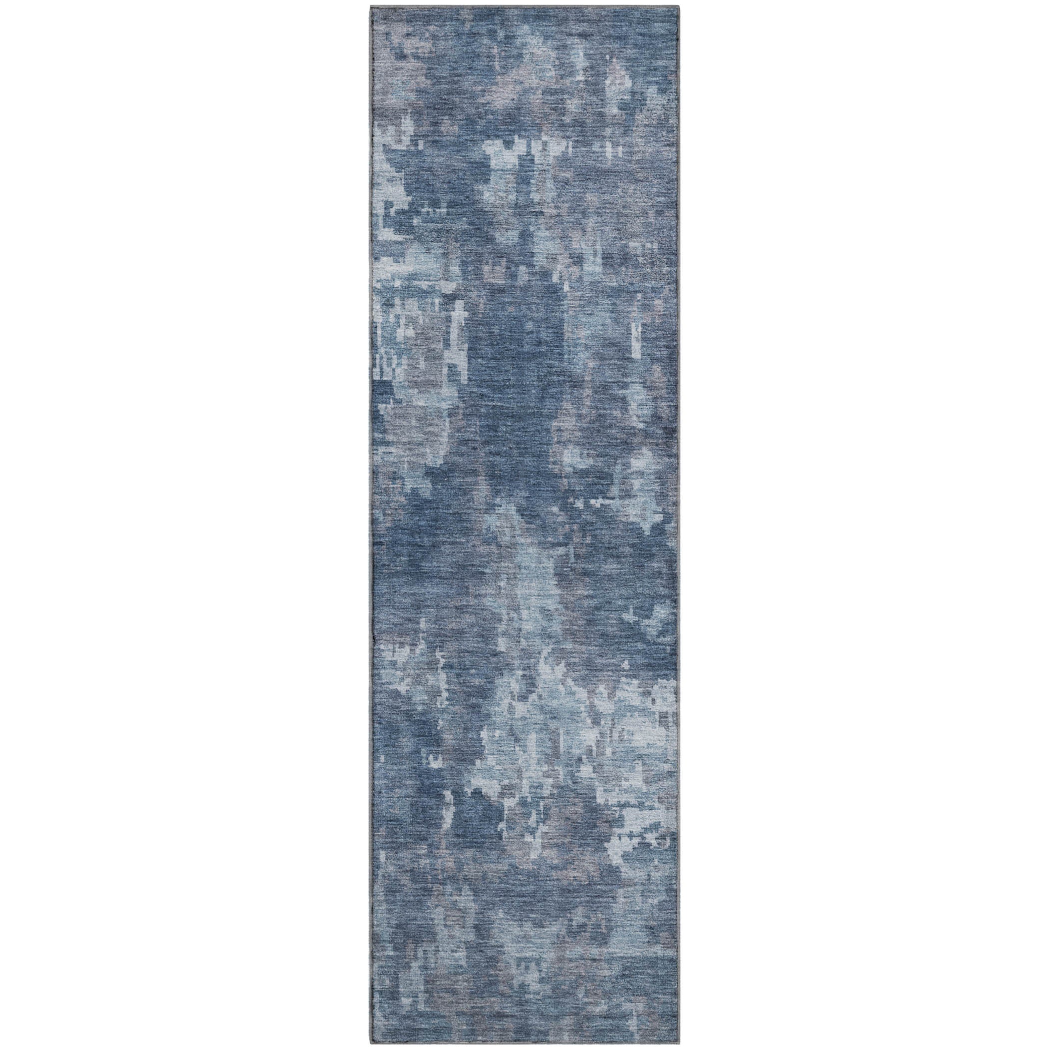 Kotor Machine Washable Transitional Blue Rug 2'3" x 7'6" #shape_Runner