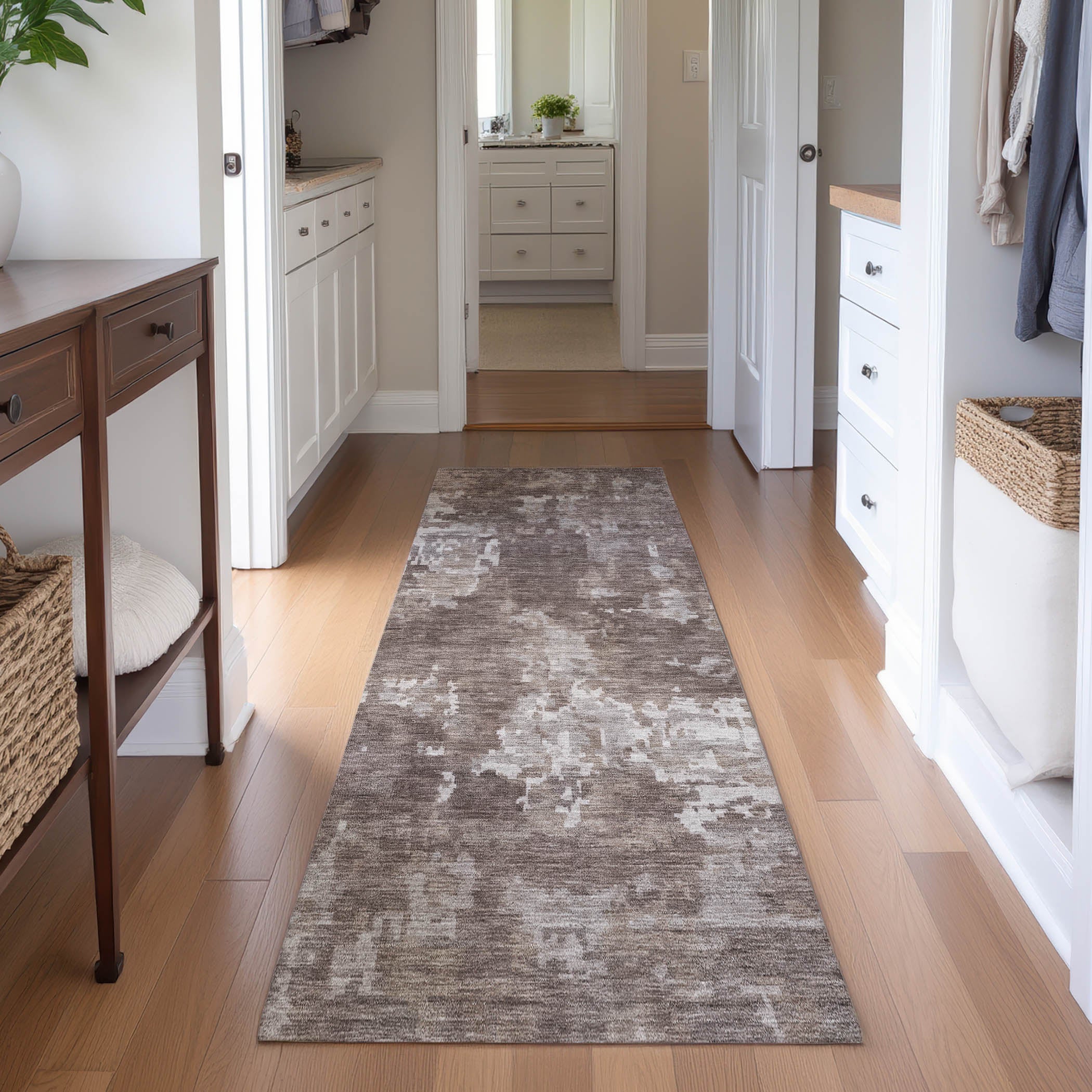 Kotor Machine Washable Transitional Brown Rug 2'3" x 7'6" #shape_Runner