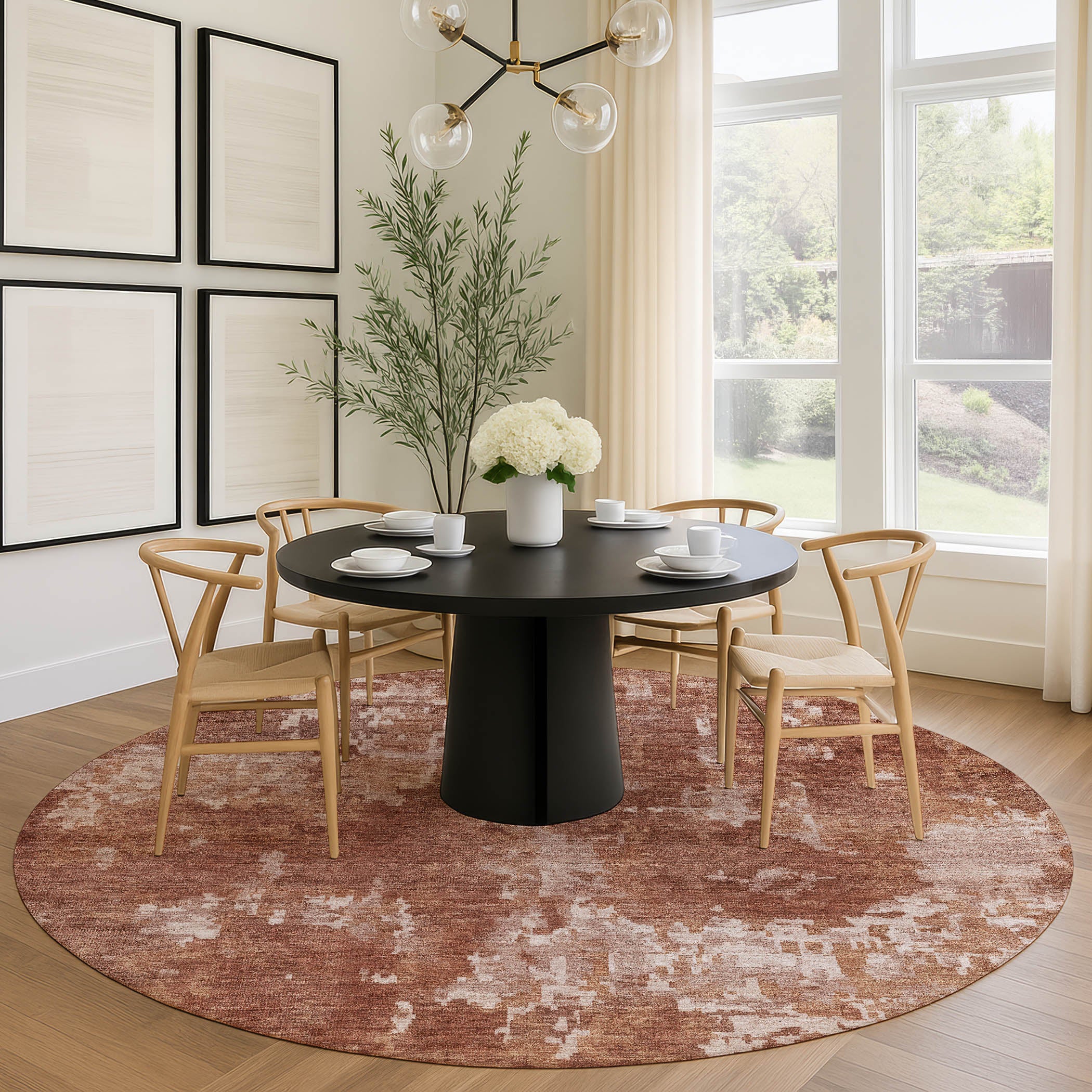 Kotor Machine Washable Transitional Copper Orange Rug 8' x 8' #shape_Round