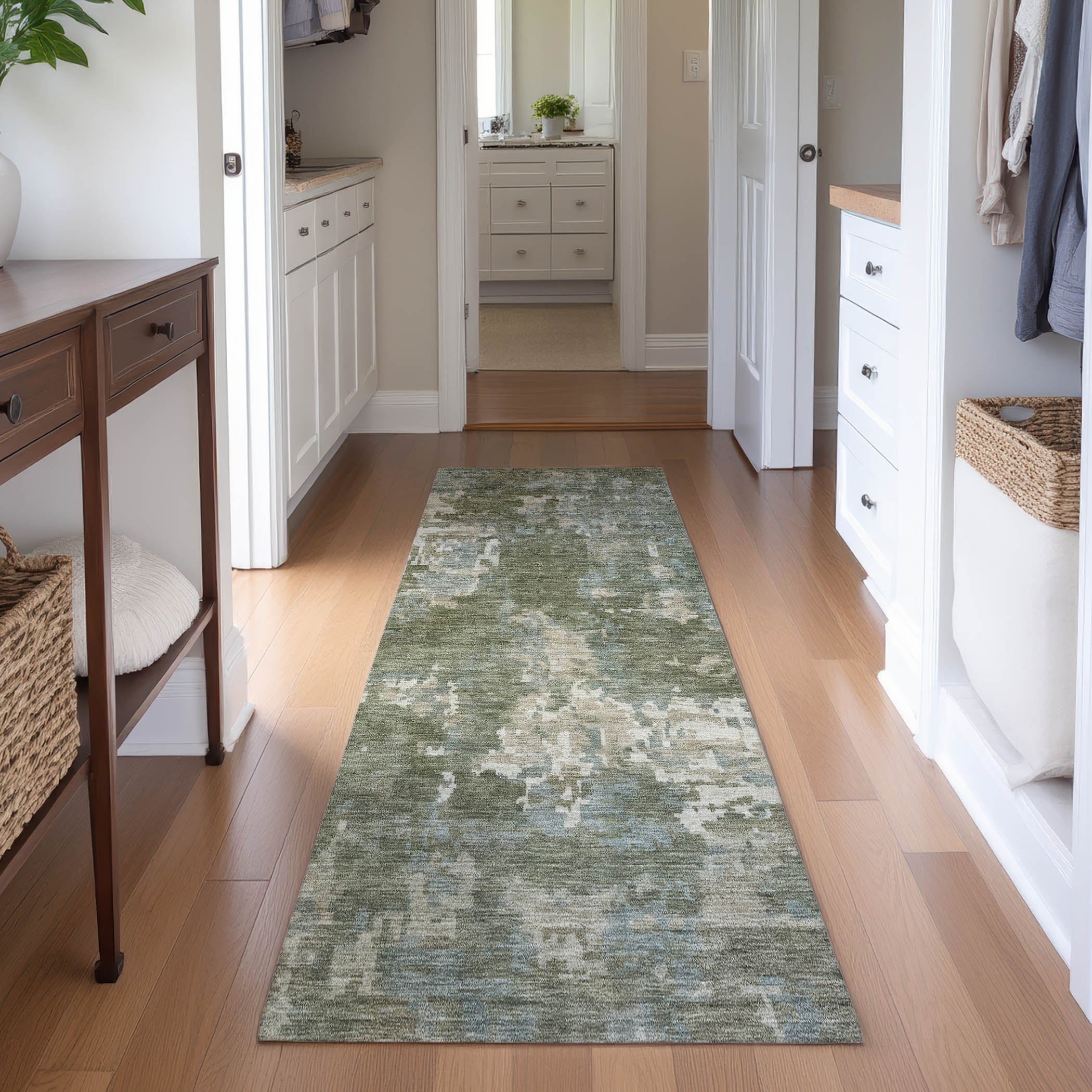 Kotor Machine Washable Transitional Fern Green Rug 2'3" x 7'6" #shape_Runner