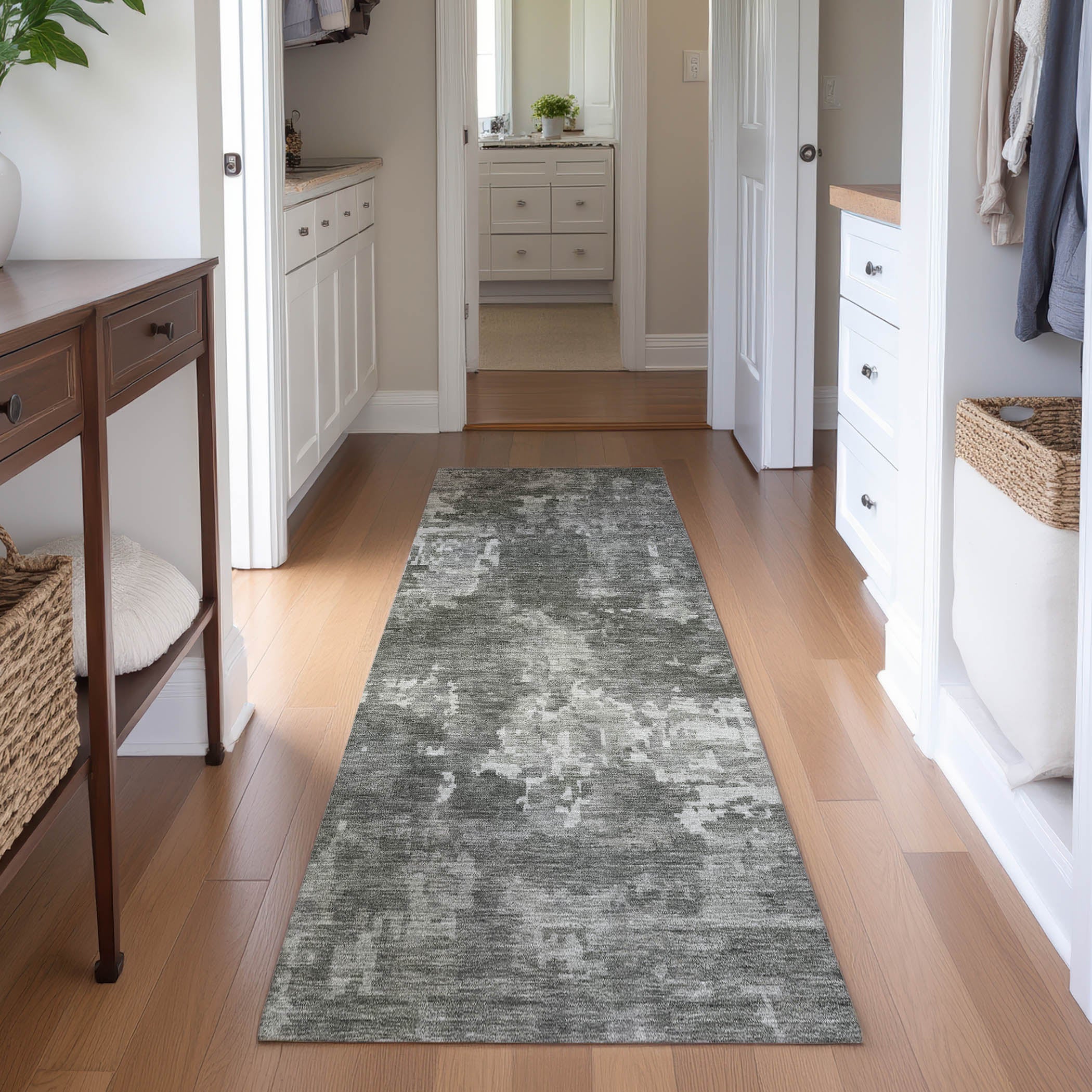 Kotor Machine Washable Transitional Pewter Gray Rug 2'3" x 7'6" #shape_Runner