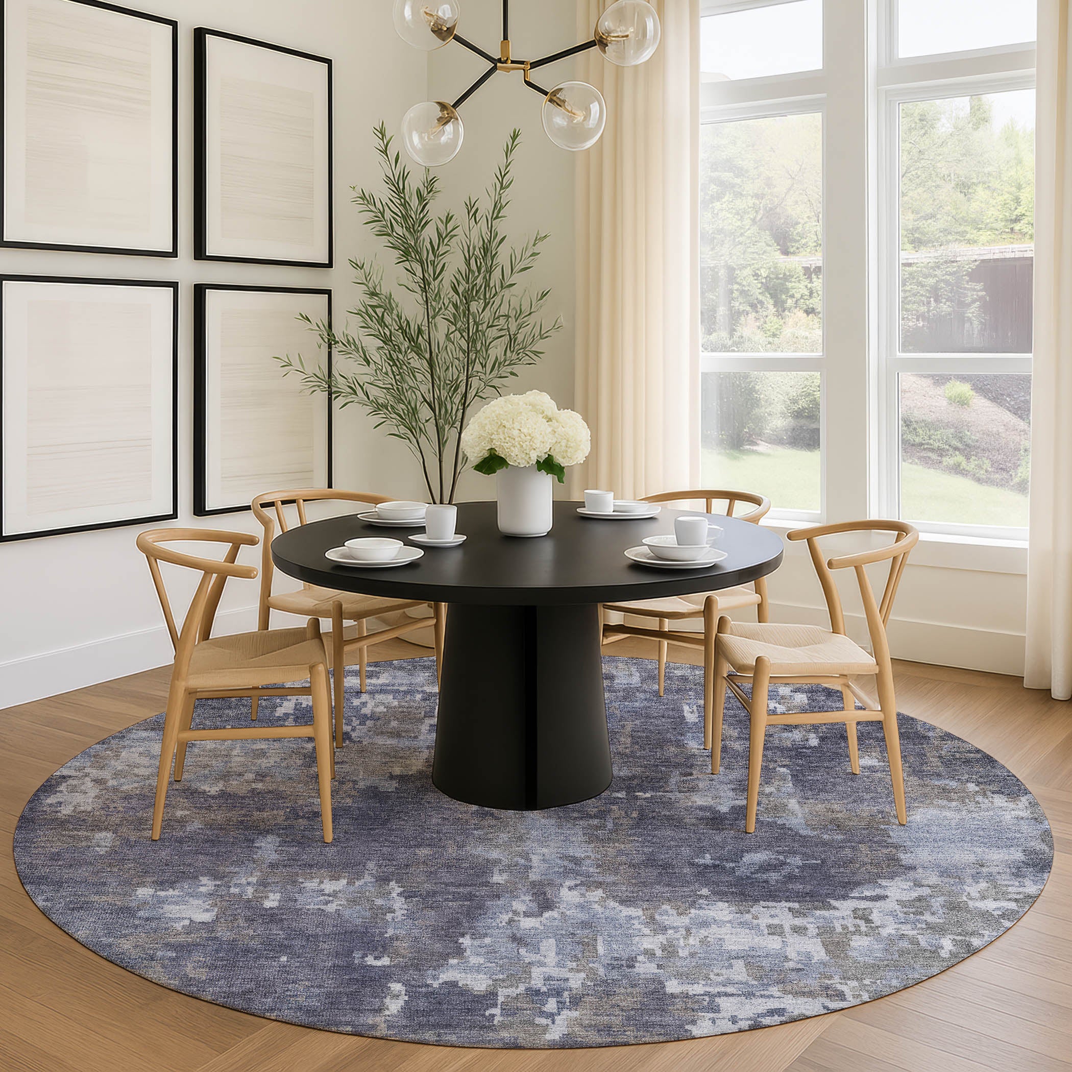 Kotor Machine Washable Transitional Plum Purple Rug 8' x 8' #shape_Round