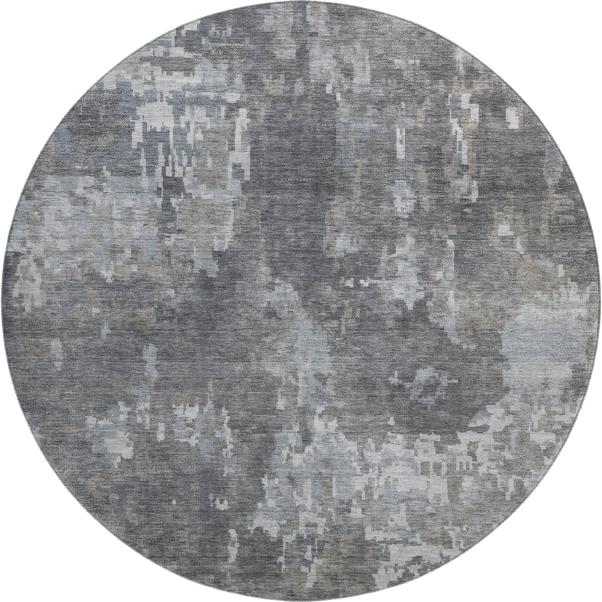 Kotor Machine Washable Transitional Taupe Brown Rug 8' x 8' #shape_Round