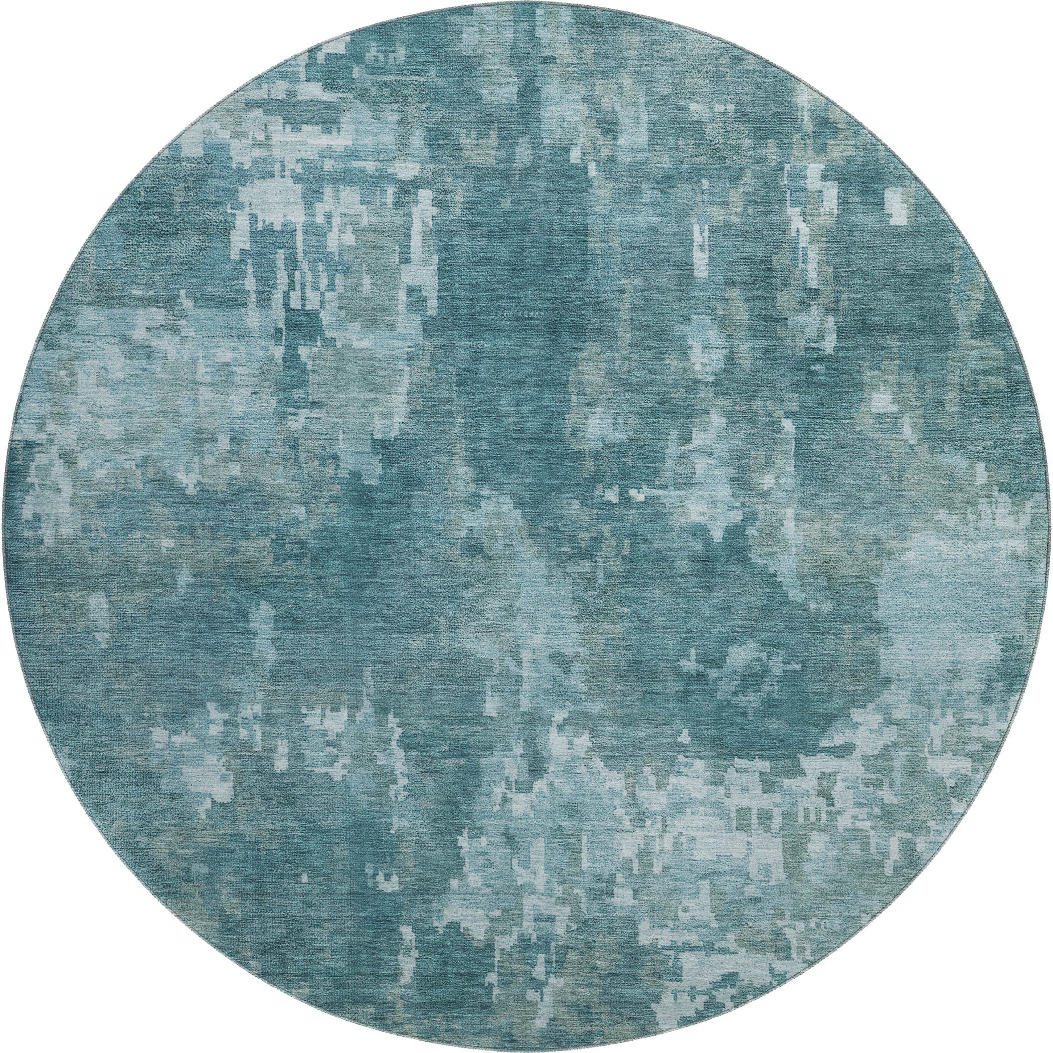 Kotor Machine Washable Transitional Teal Rug 8' x 8' #shape_Round