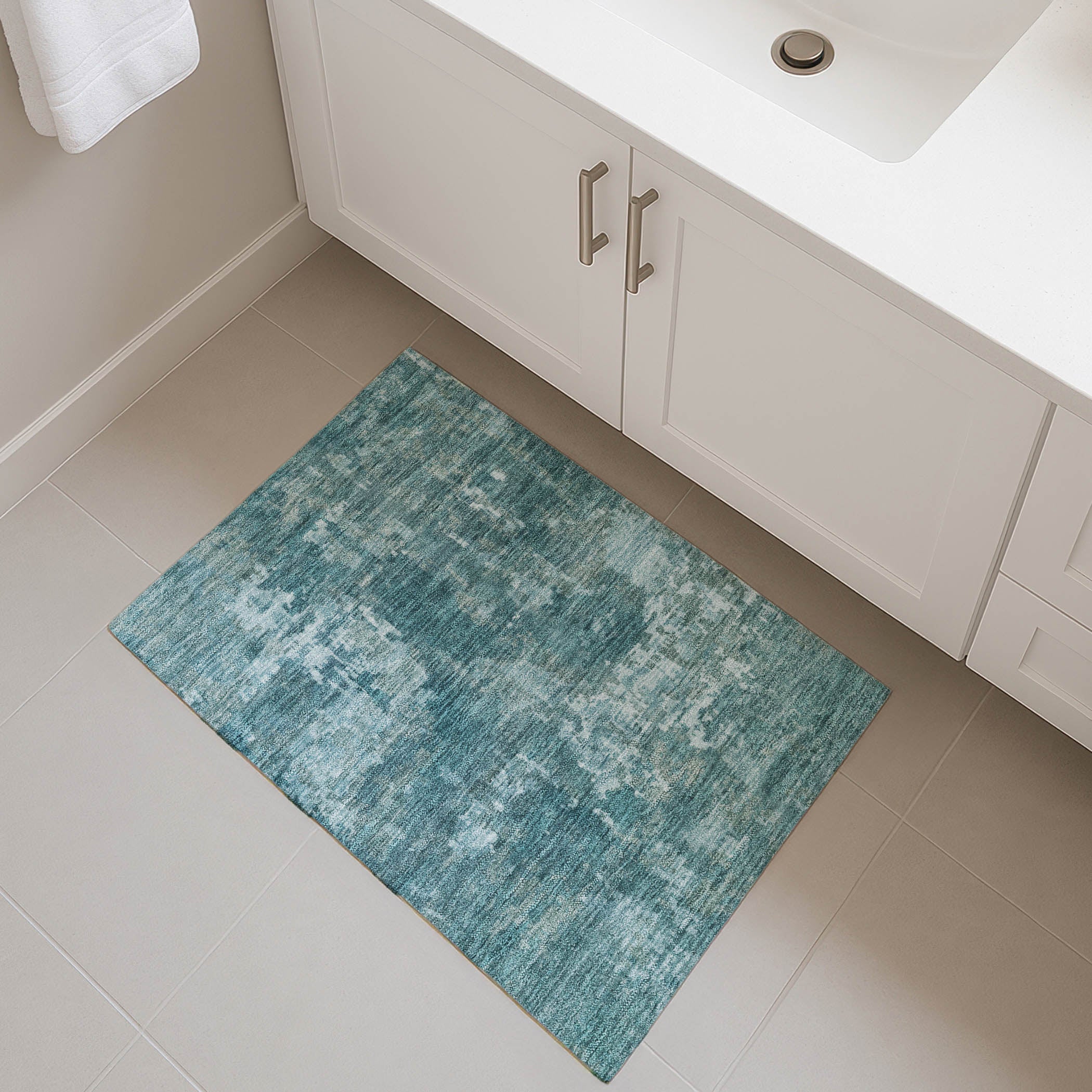 Kotor Machine Washable Transitional Teal Rug 1'8" x 2'6" #shape_Rectangle