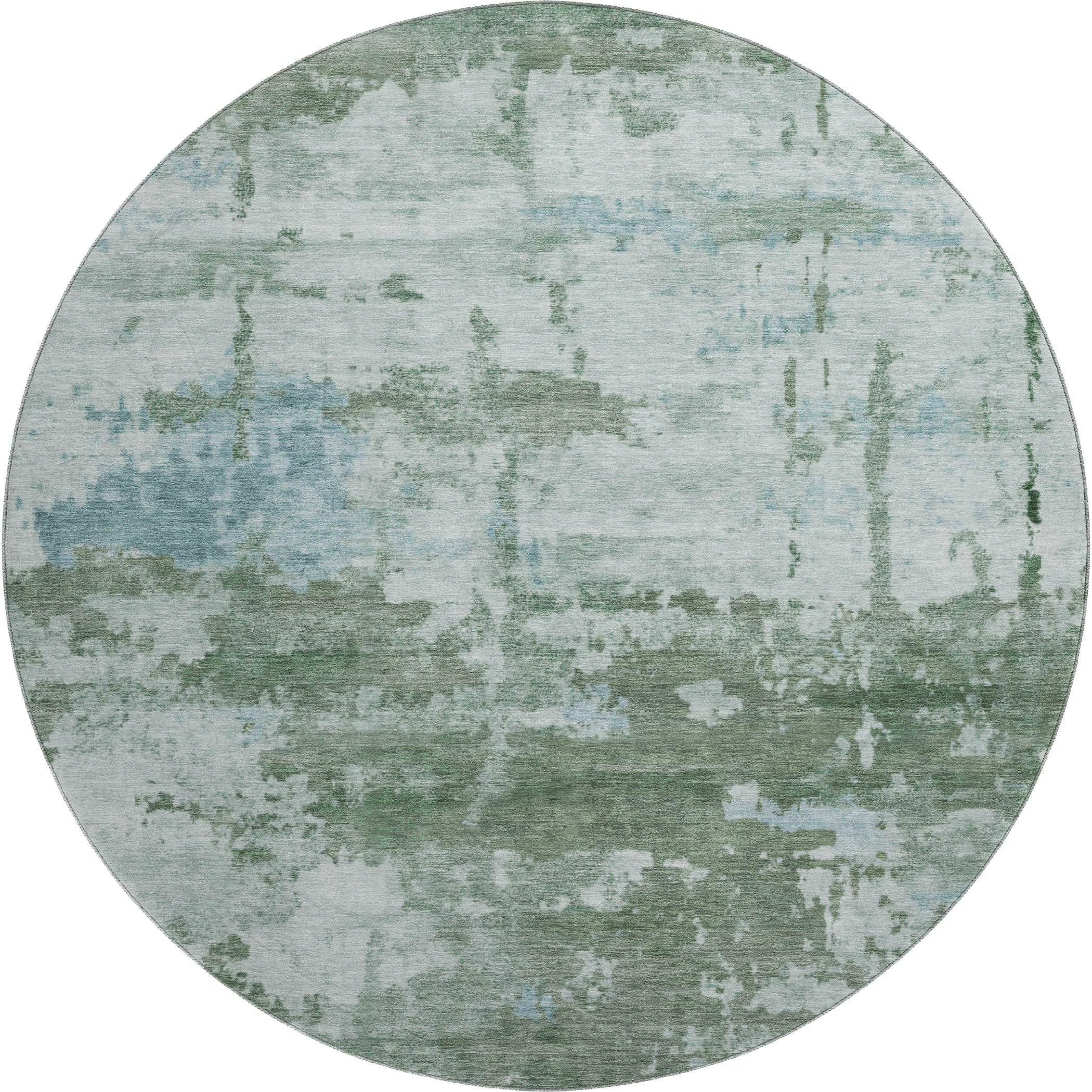Kyoto Machine Washable Transitional Aloe Green Rug 8' x 8' #shape_Round