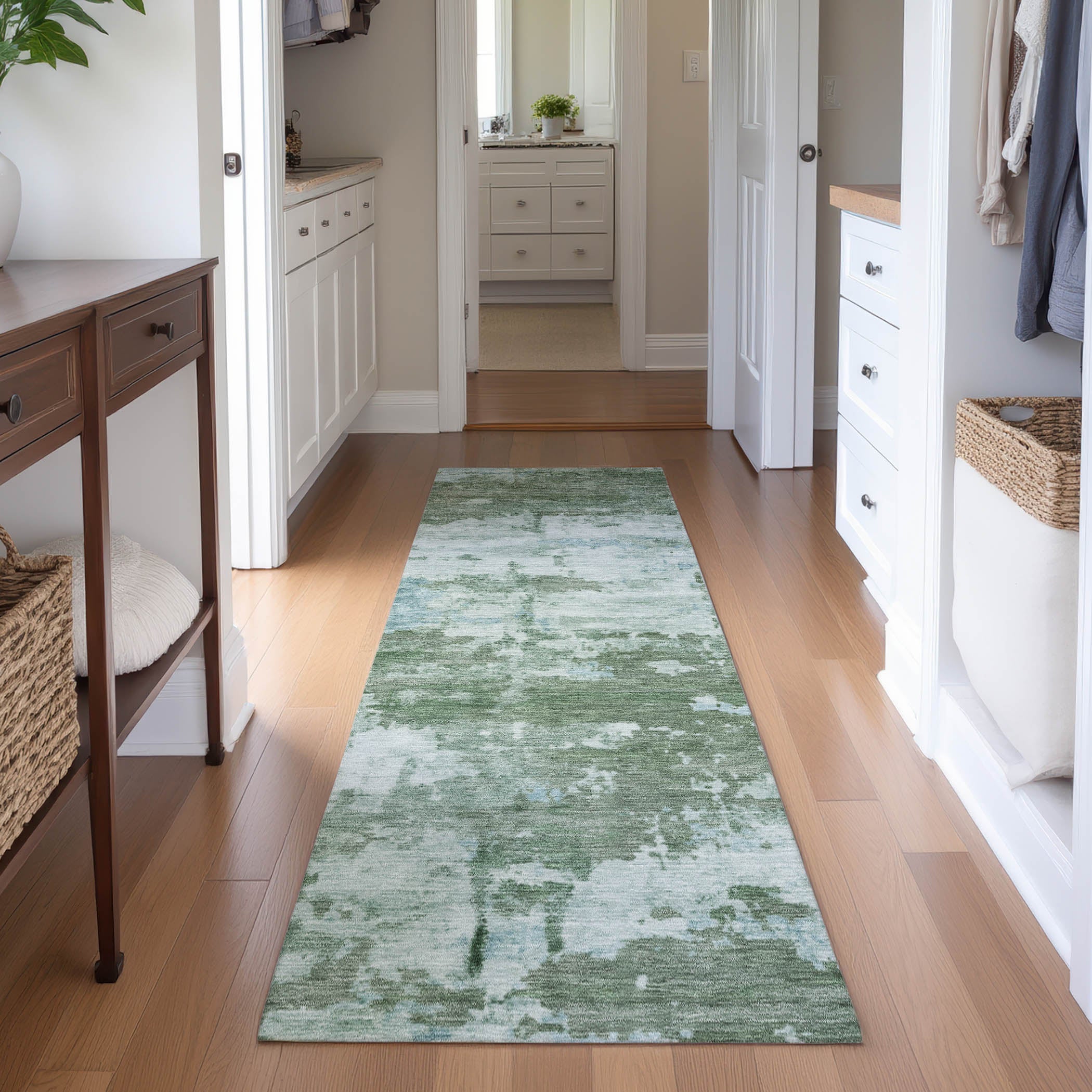 Kyoto Machine Washable Transitional Aloe Green Rug 2'3" x 7'6" #shape_Runner