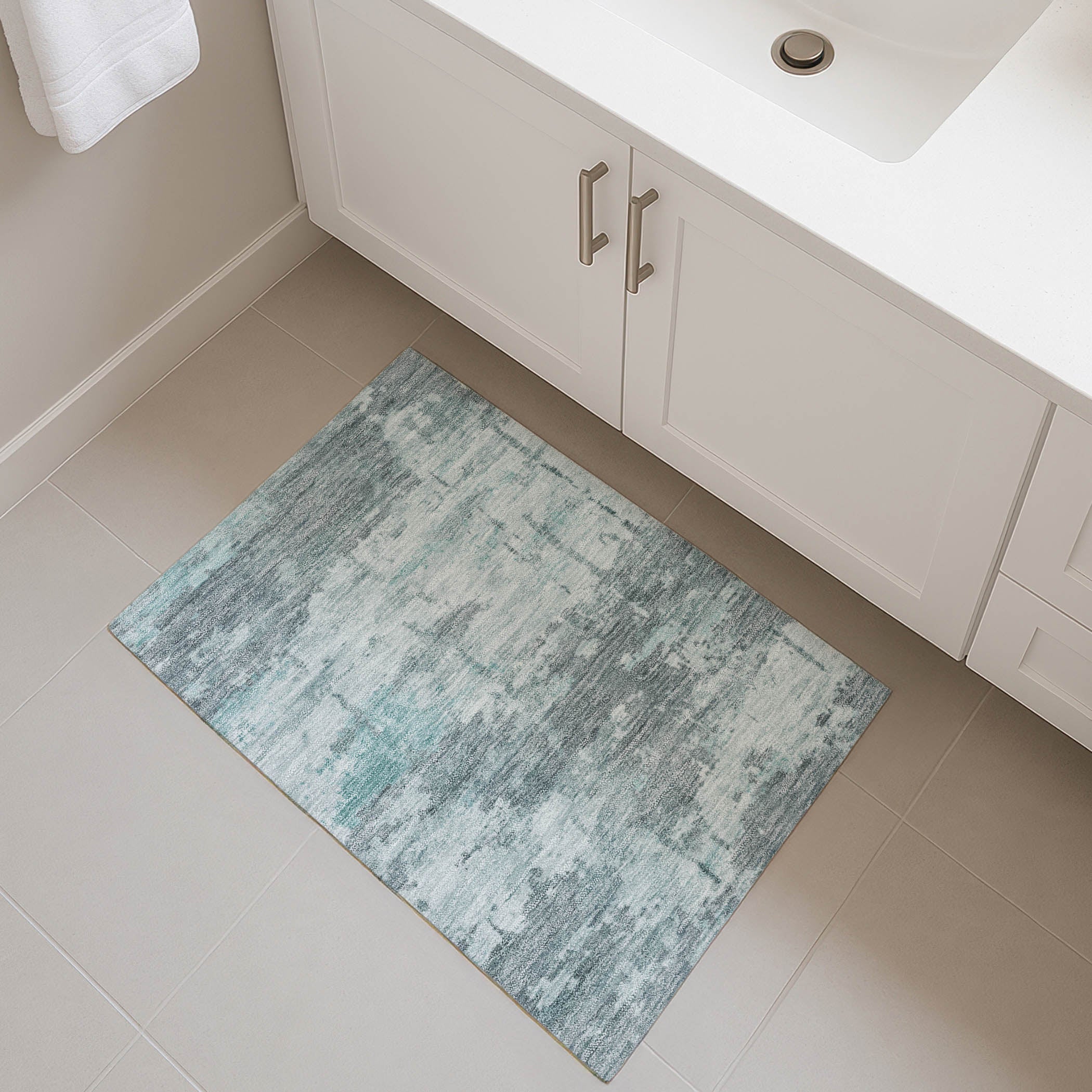 Kyoto Machine Washable Transitional Aqua Teal Rug 1'8" x 2'6" #shape_Rectangle