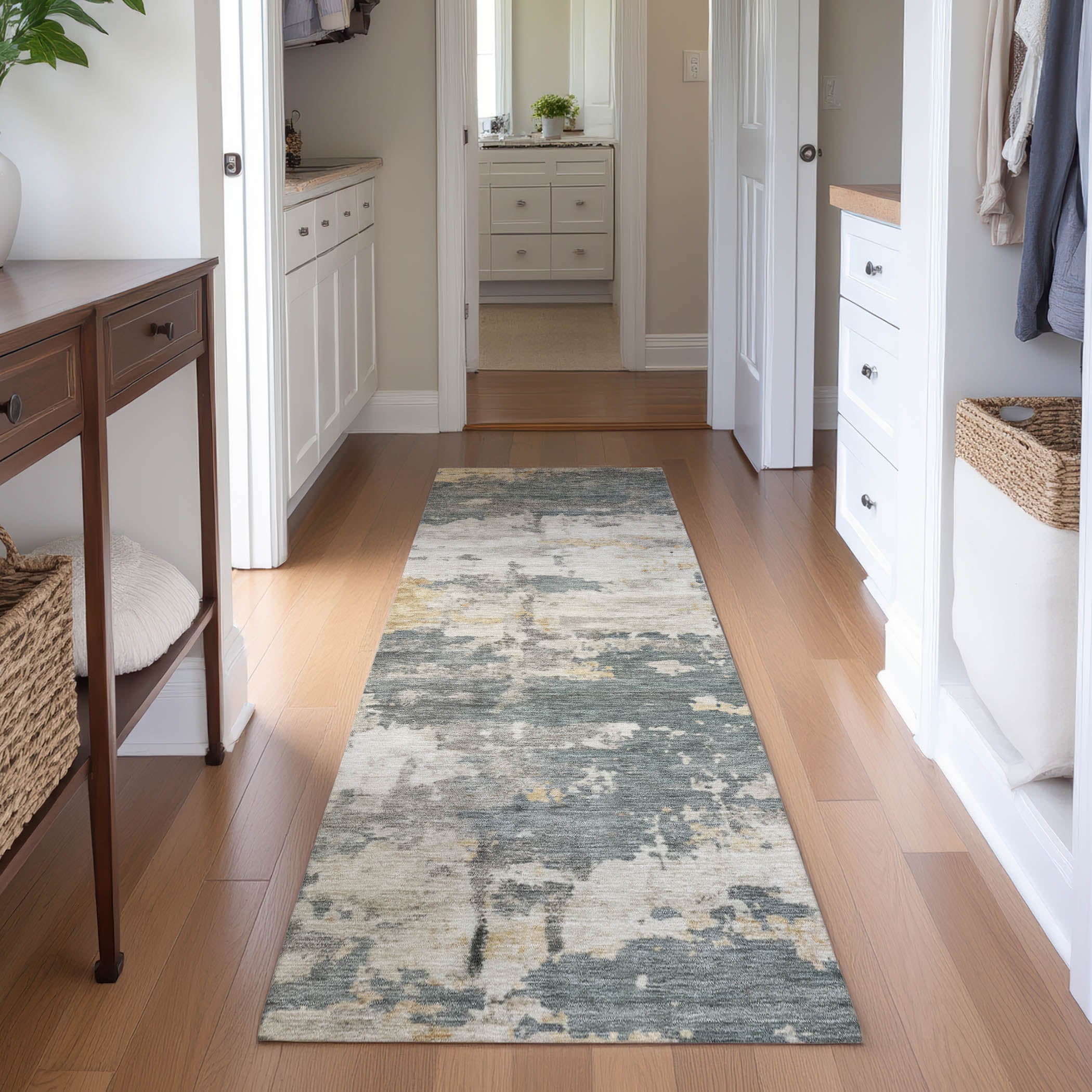 Kyoto Machine Washable Transitional Basil Green Rug 2'3" x 7'6" #shape_Runner