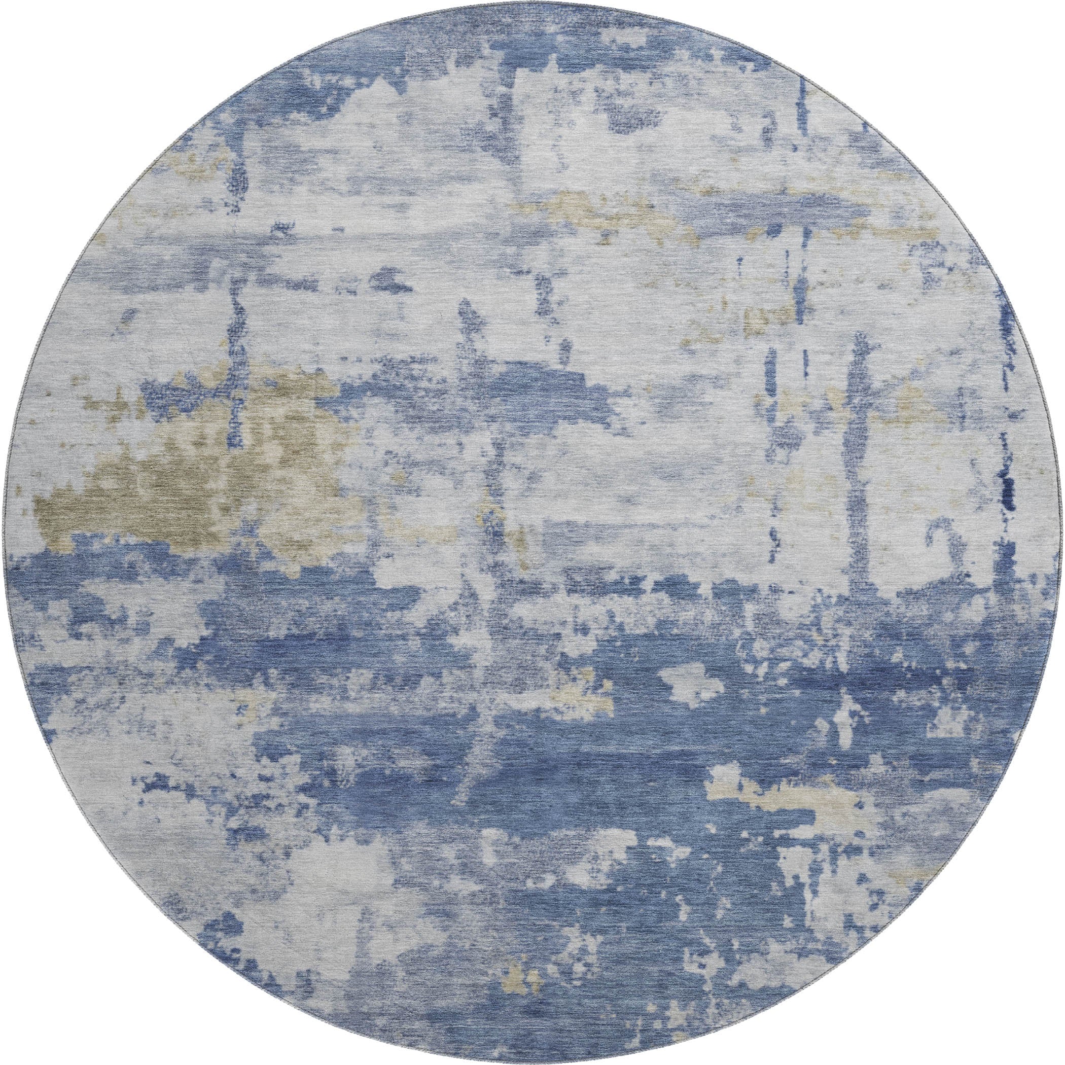 Kyoto Machine Washable Transitional Navy Blue Rug 8' x 8' #shape_Round