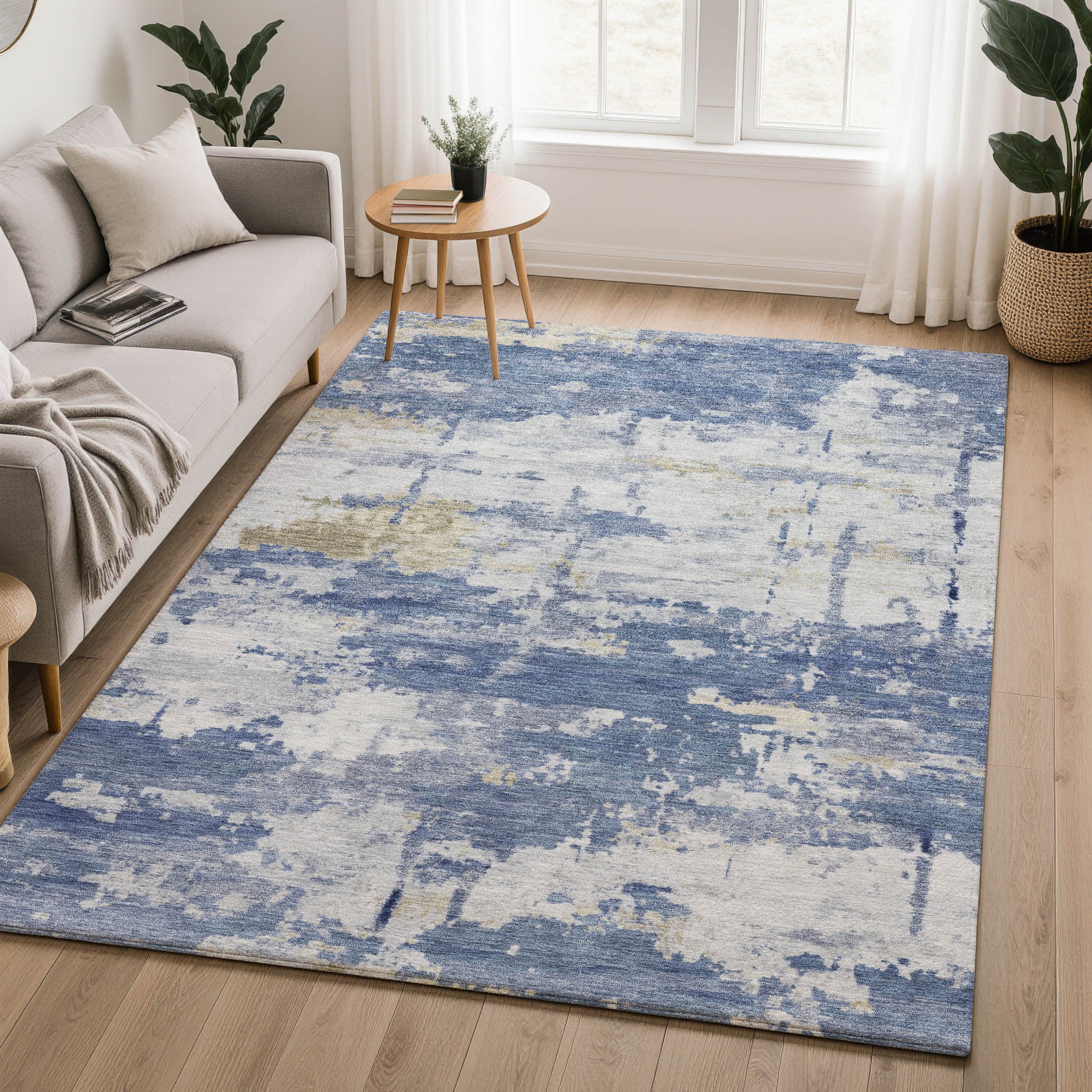 Kyoto Machine Washable Transitional Navy Blue Rug 3' x 5' #shape_Rectangle