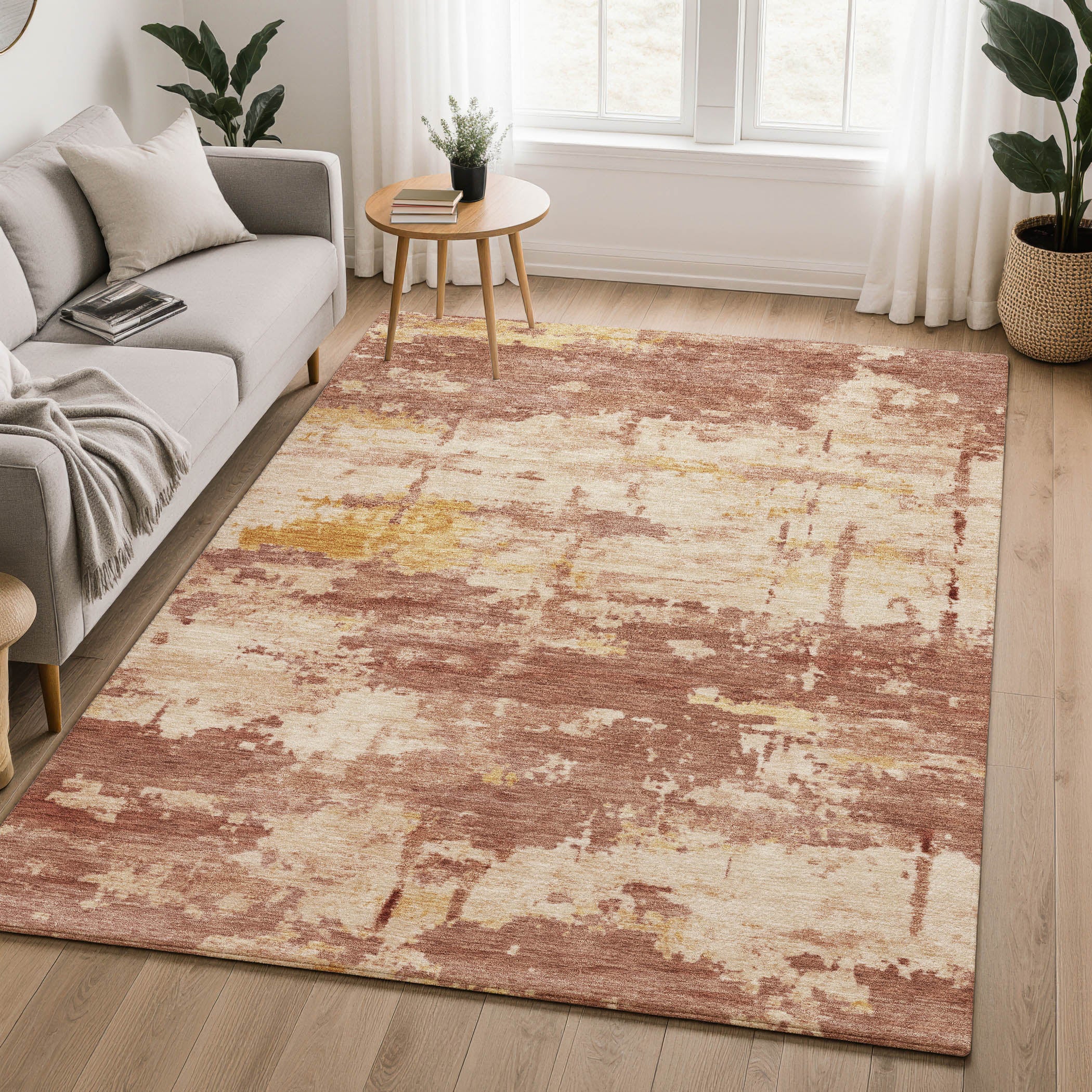Kyoto Machine Washable Transitional Paprika Orange Rug 3' x 5' #shape_Rectangle