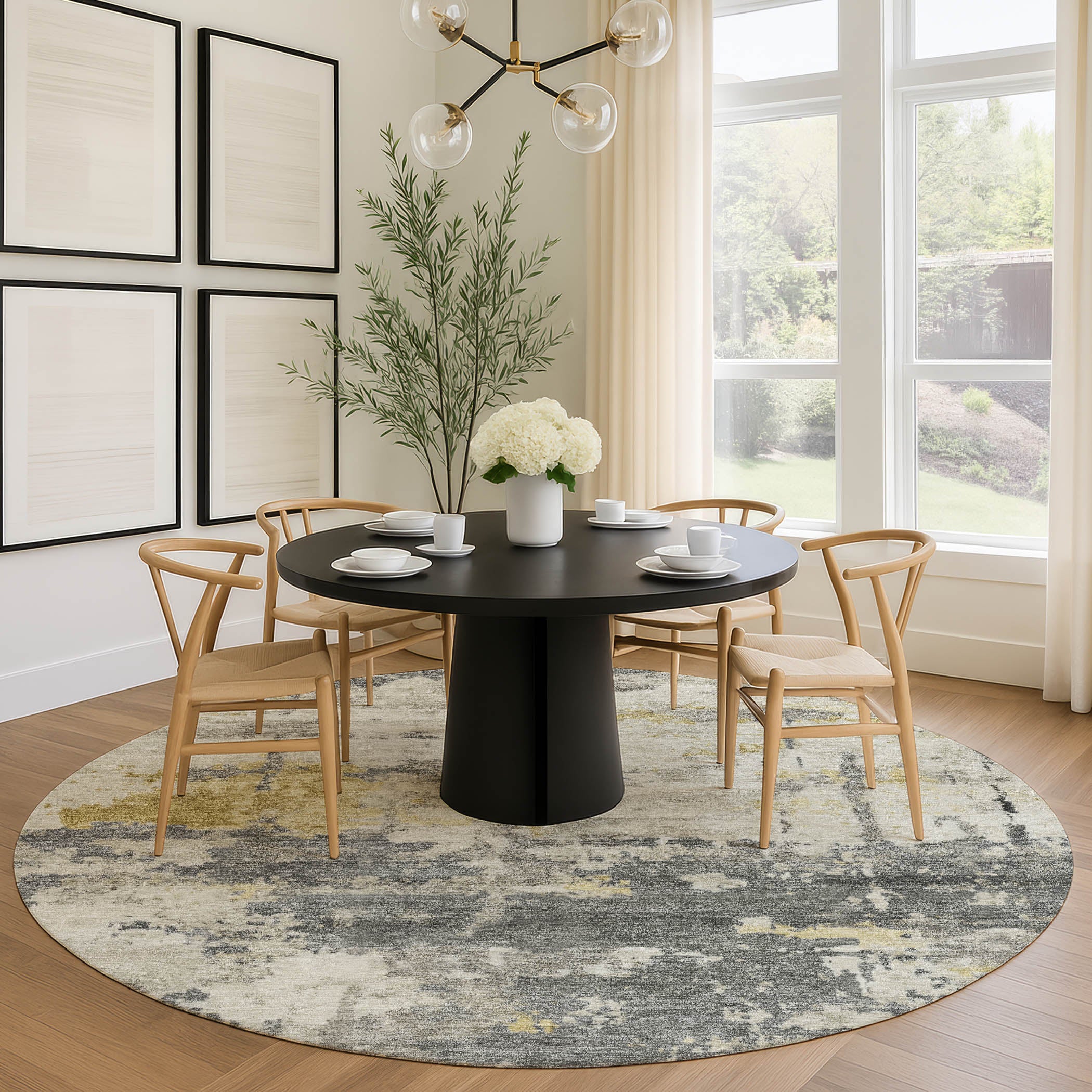 Kyoto Machine Washable Transitional Pewter Gray Rug 8' x 8' #shape_Round