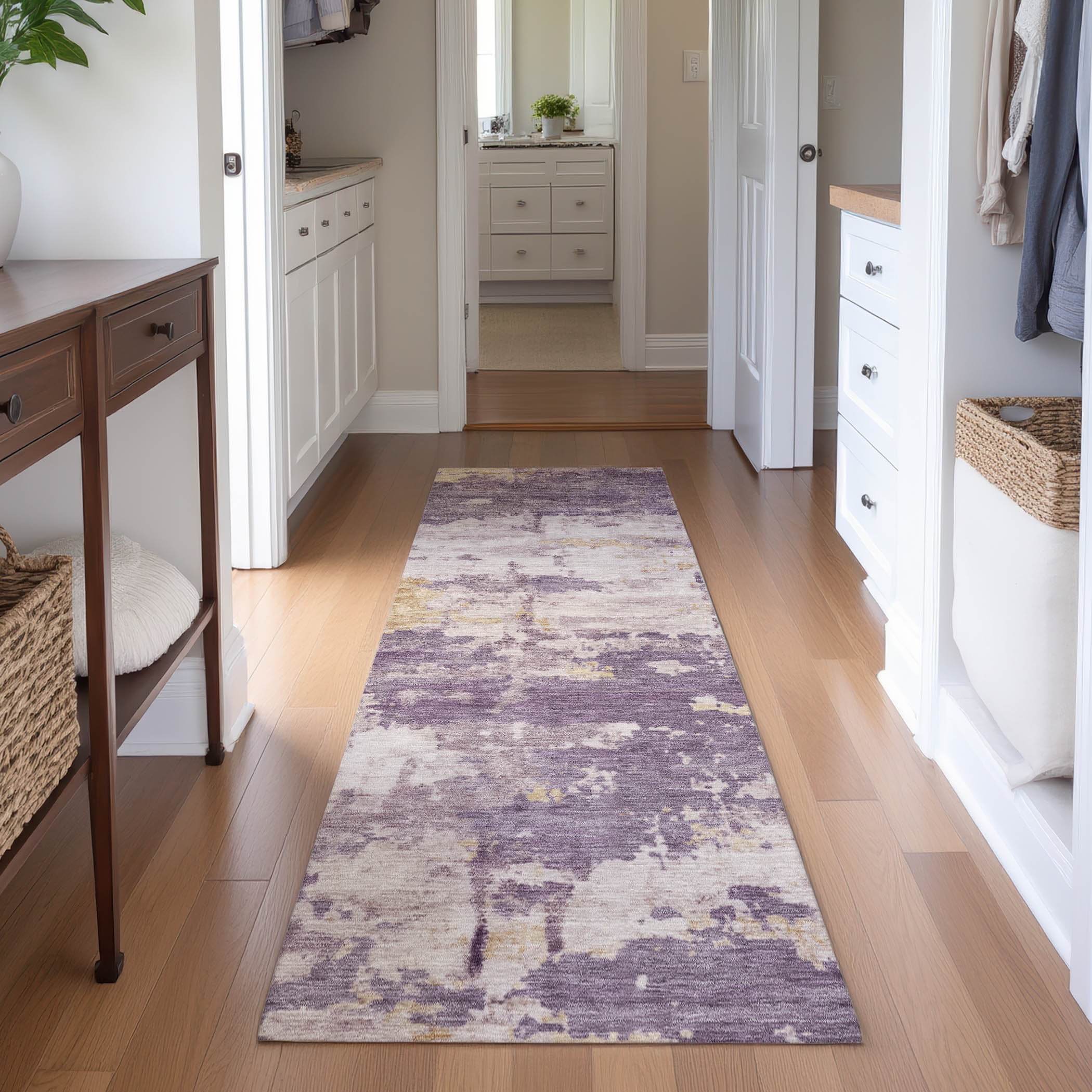 Kyoto Machine Washable Transitional Plum Purple Rug 2'3" x 7'6" #shape_Runner