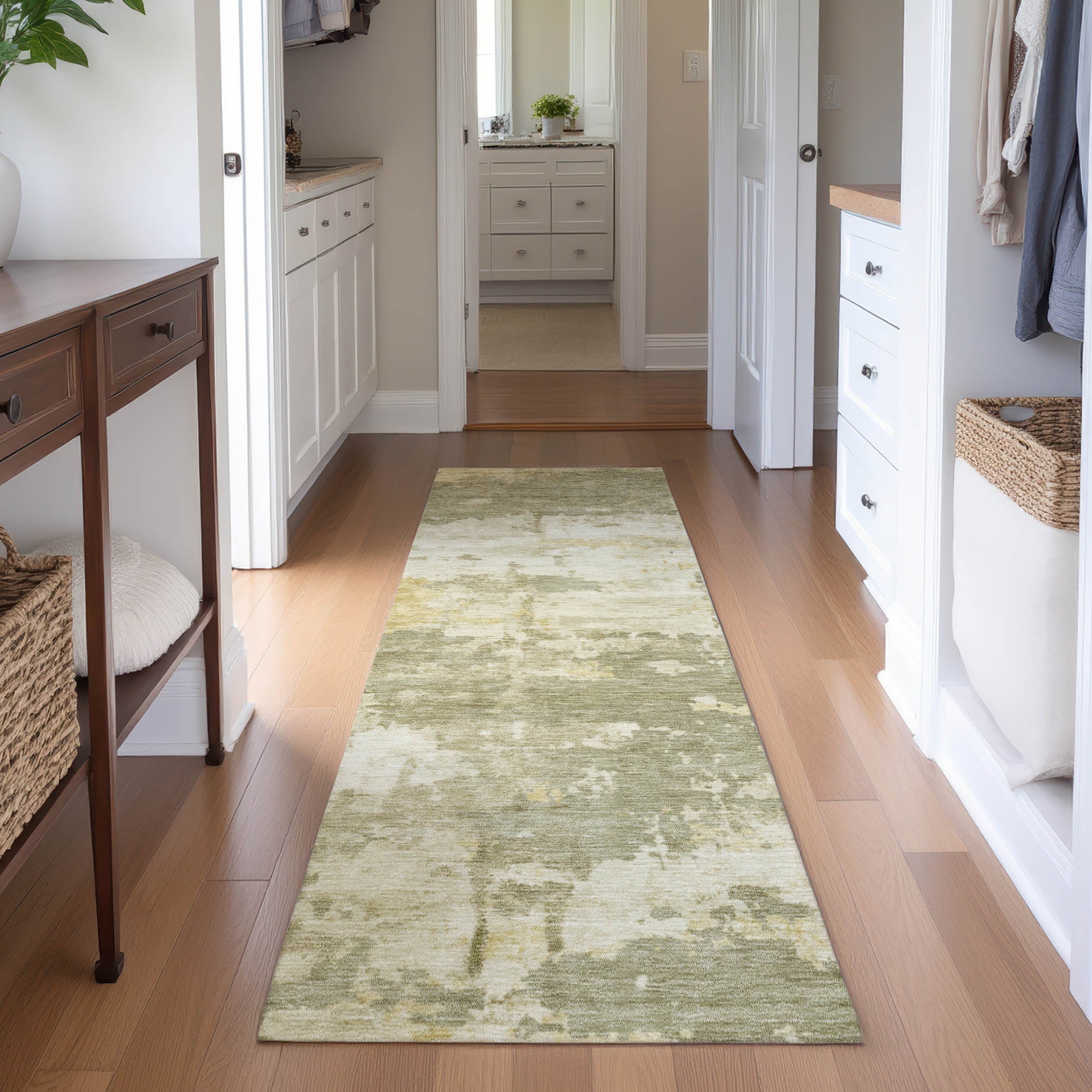 Kyoto Machine Washable Transitional Sage Green Rug 2'3" x 7'6" #shape_Runner