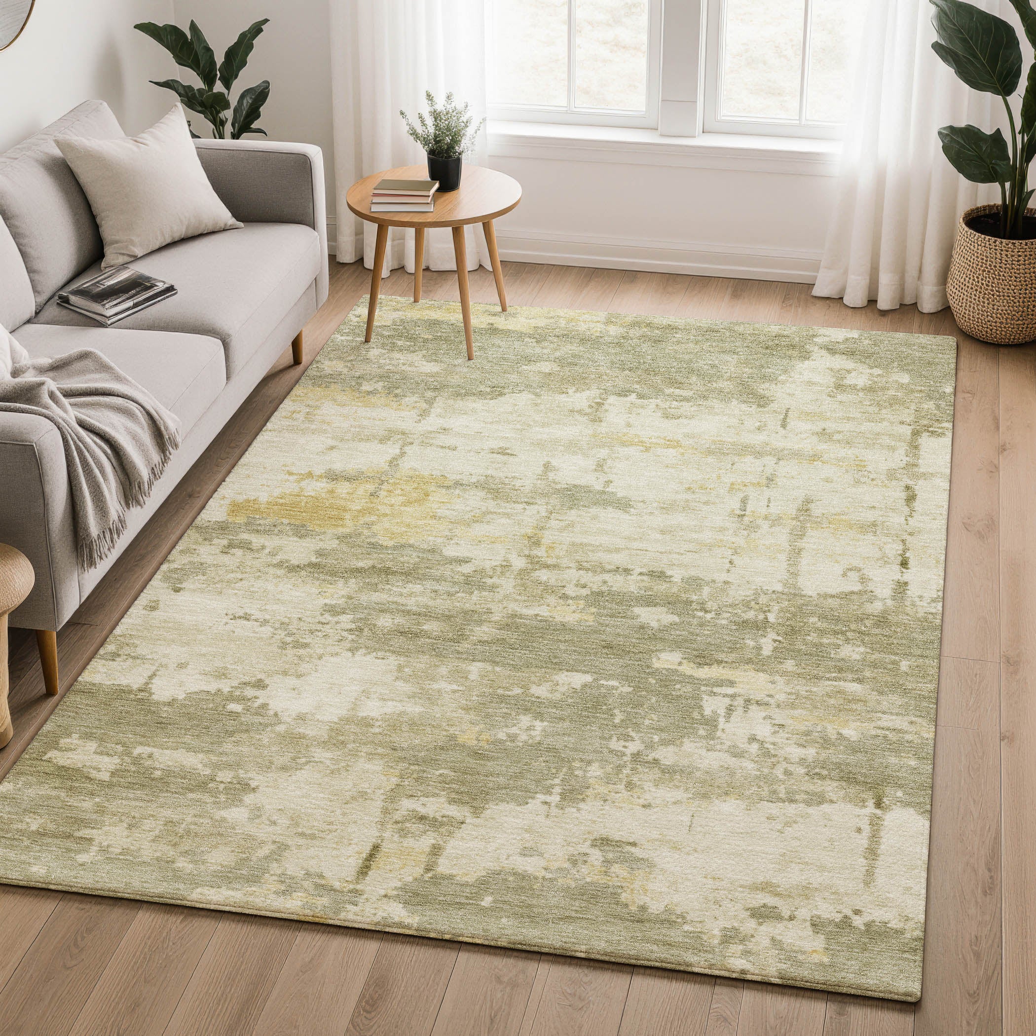 Kyoto Machine Washable Transitional Sage Green Rug 3' x 5' #shape_Rectangle